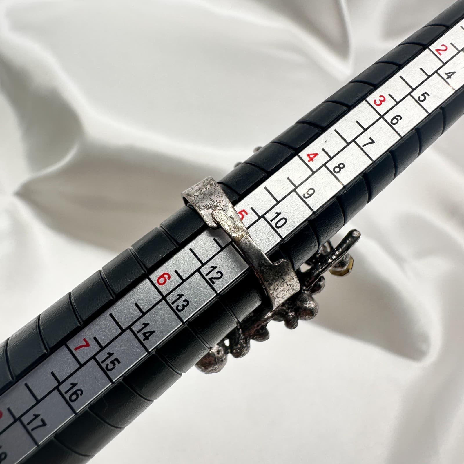 Vintage Y2K Silver Tone Yellow Enamel Butterfly Floral Statement Ring Rhinestone - Thumbnail 10