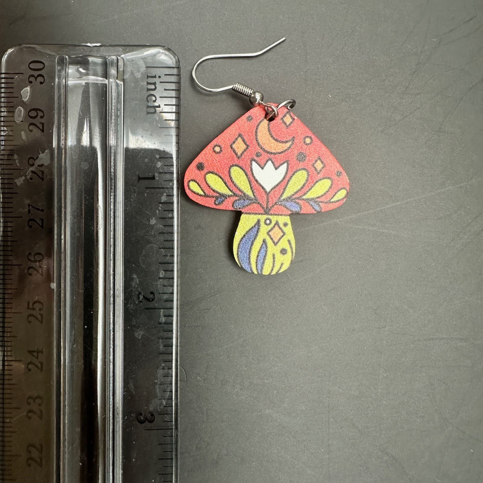 VTG Colorful Wood Funky Mushroom Dangle Hippie Hook Earrings Women's Jewelry - Thumbnail 5