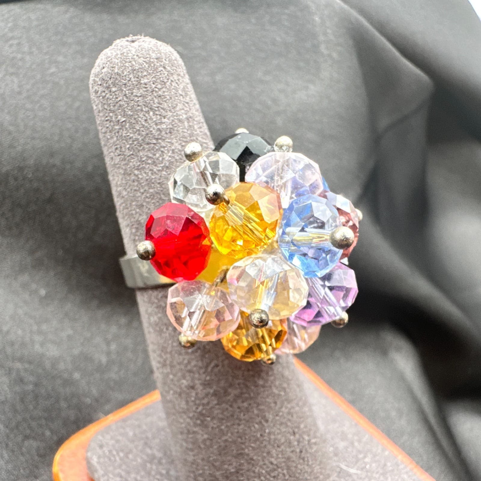 Vintage Y2K Silver Tone Beaded Statement Ring Women's Classic Fashion Jewelry - Thumbnail 6