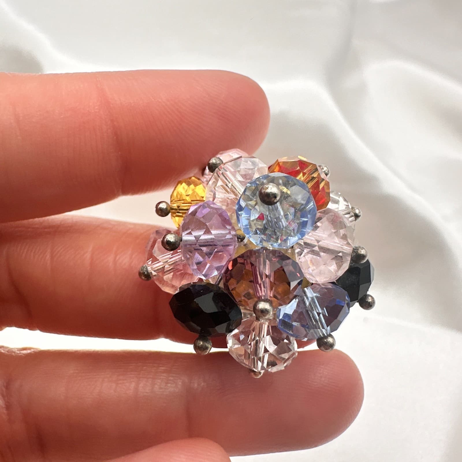 Vintage Y2K Silver Tone Beaded Statement Ring Women's Classic Fashion Jewelry - Thumbnail 8