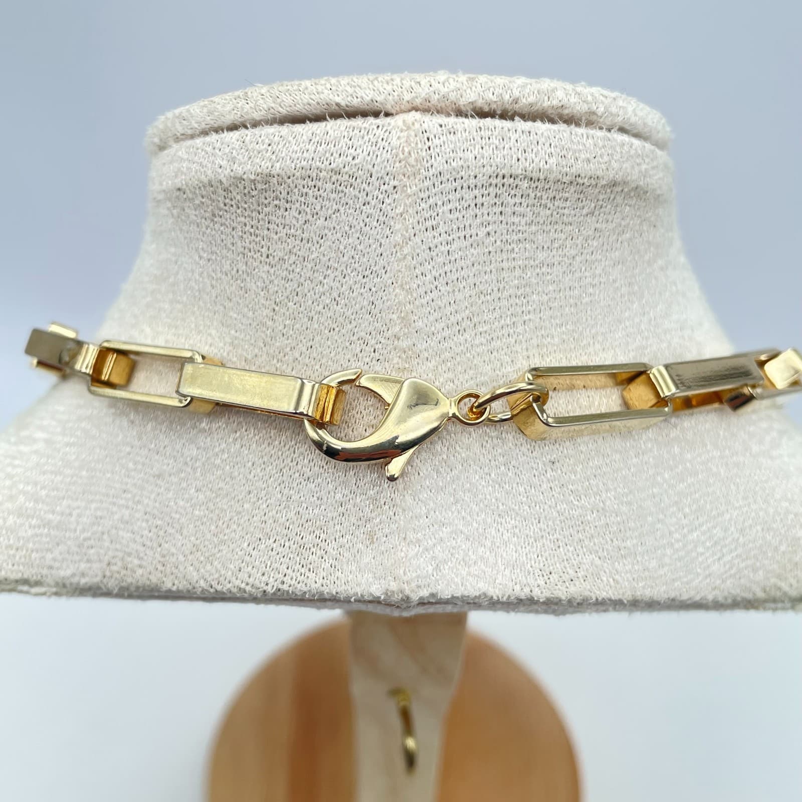 Vintage Y2K Retro Gold Tone Cubic Paperclip Link Necklace Statement Jewelry - Thumbnail 6