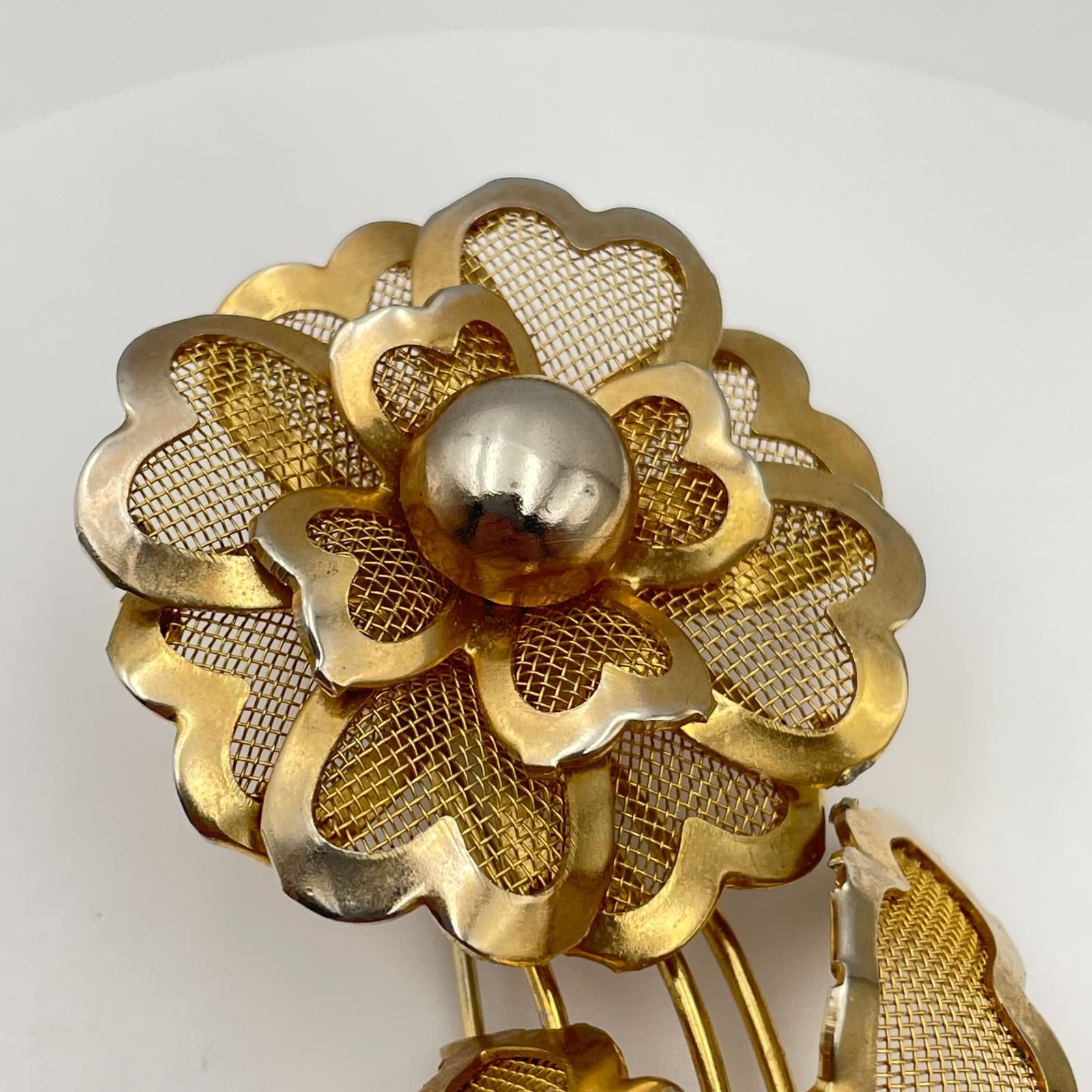 Vintage 80s Mesh Floral Brooch Pin Retro Women's Classic Fashion Jewelry - Thumbnail 5