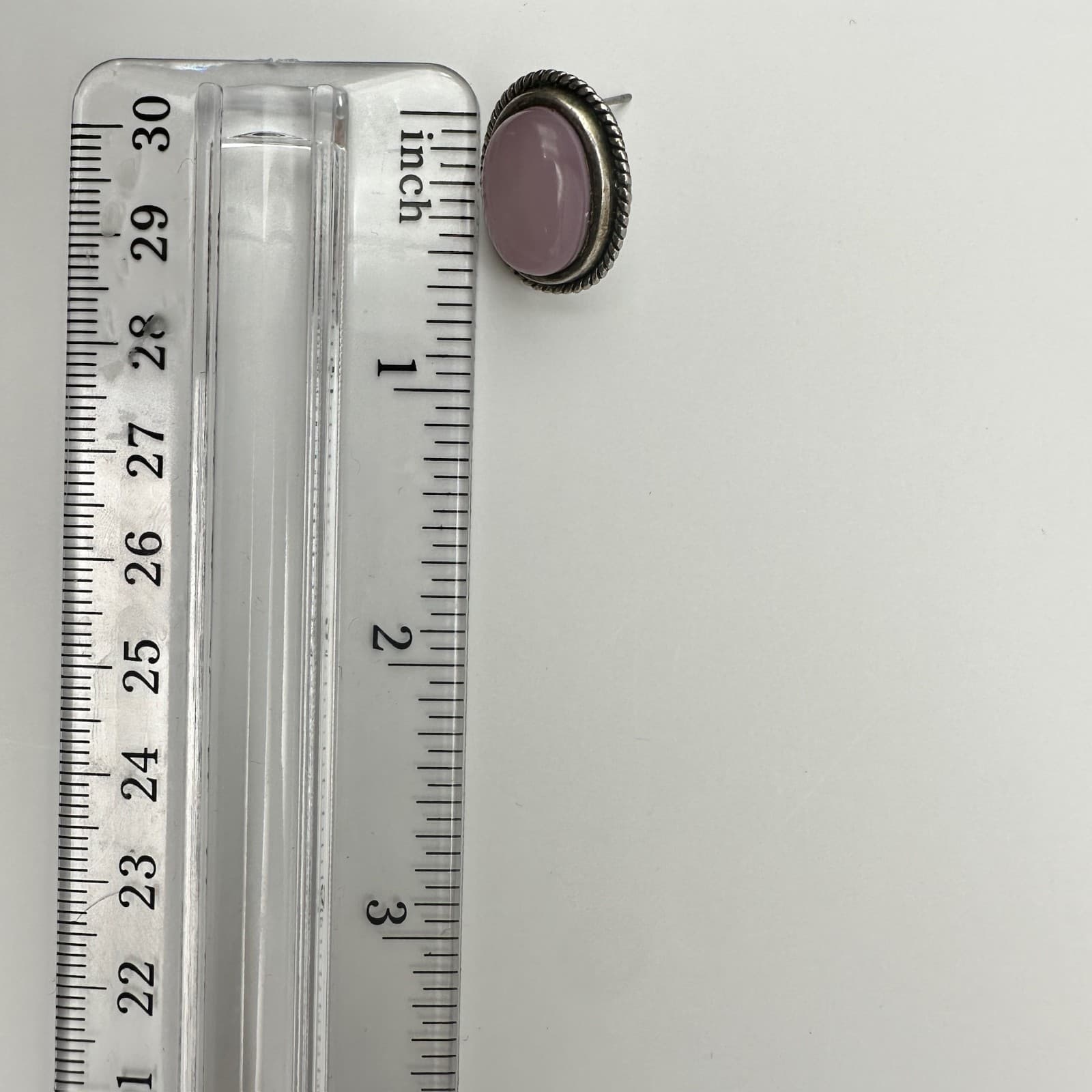 Vintage Silver Tone Pink Cabochon Gemstone Earrings Rope Edge Women's Jewellery - Thumbnail 7