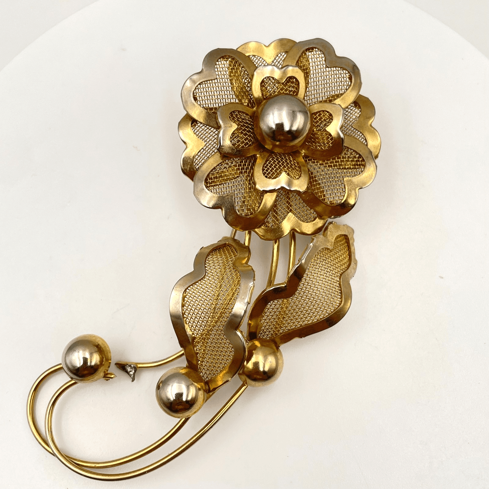 Vintage 80s Mesh Floral Brooch Pin Retro Women's Classic Fashion Jewelry - Image 1