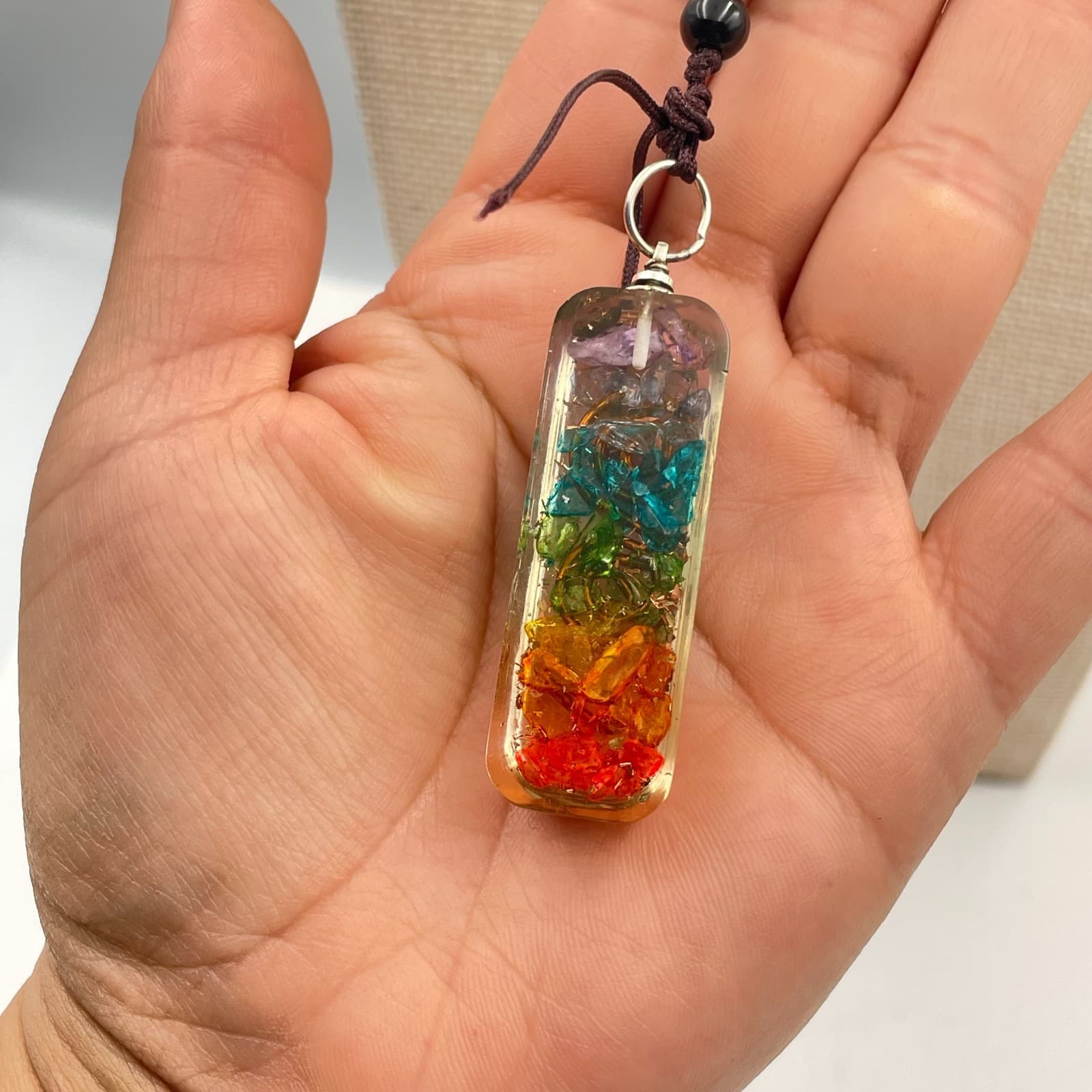 Vintage 7 Chakra Orgone Pendant Necklace Healing Crystals Copper Spiral Energy - Thumbnail 5