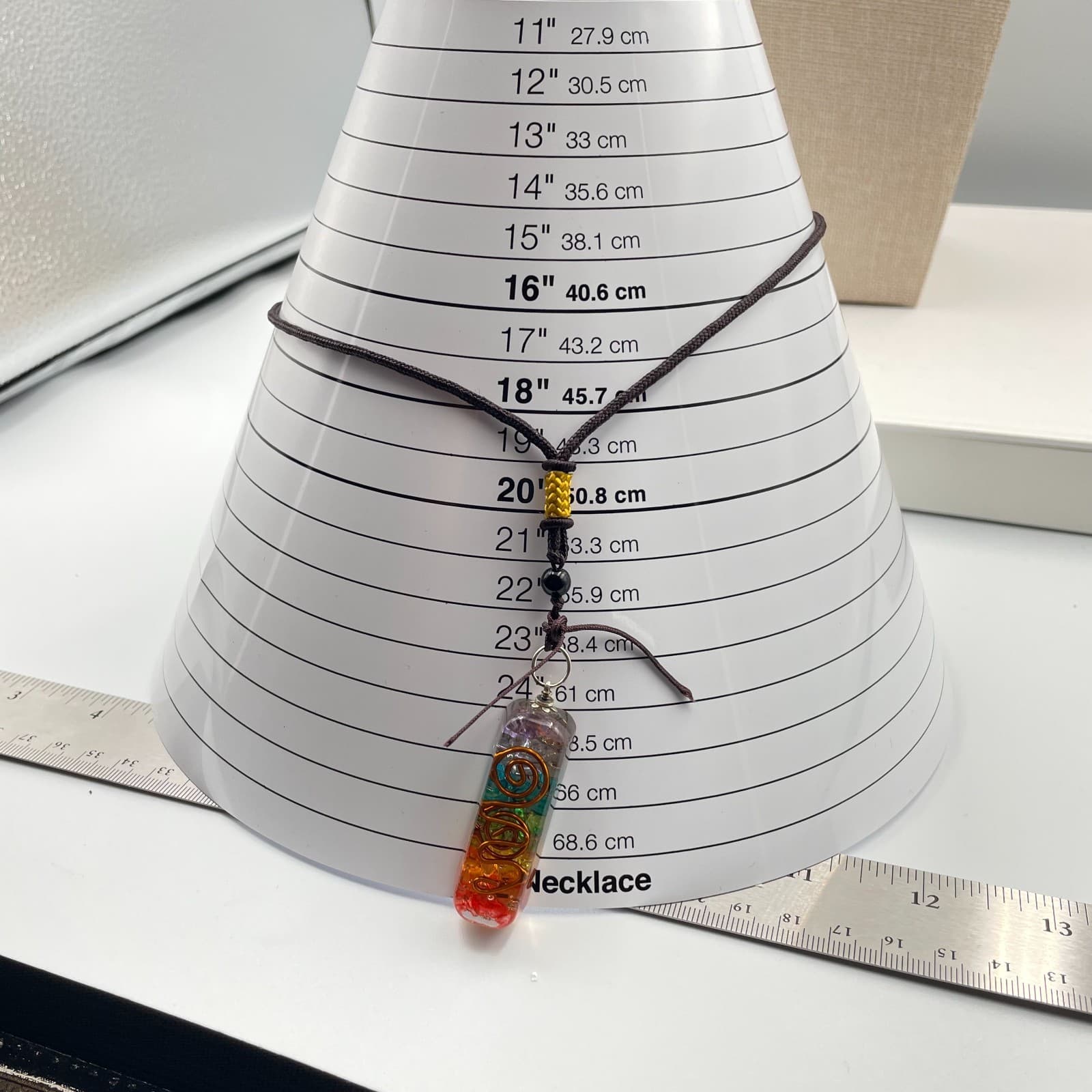 Vintage 7 Chakra Orgone Pendant Necklace Healing Crystals Copper Spiral Energy - Thumbnail 8