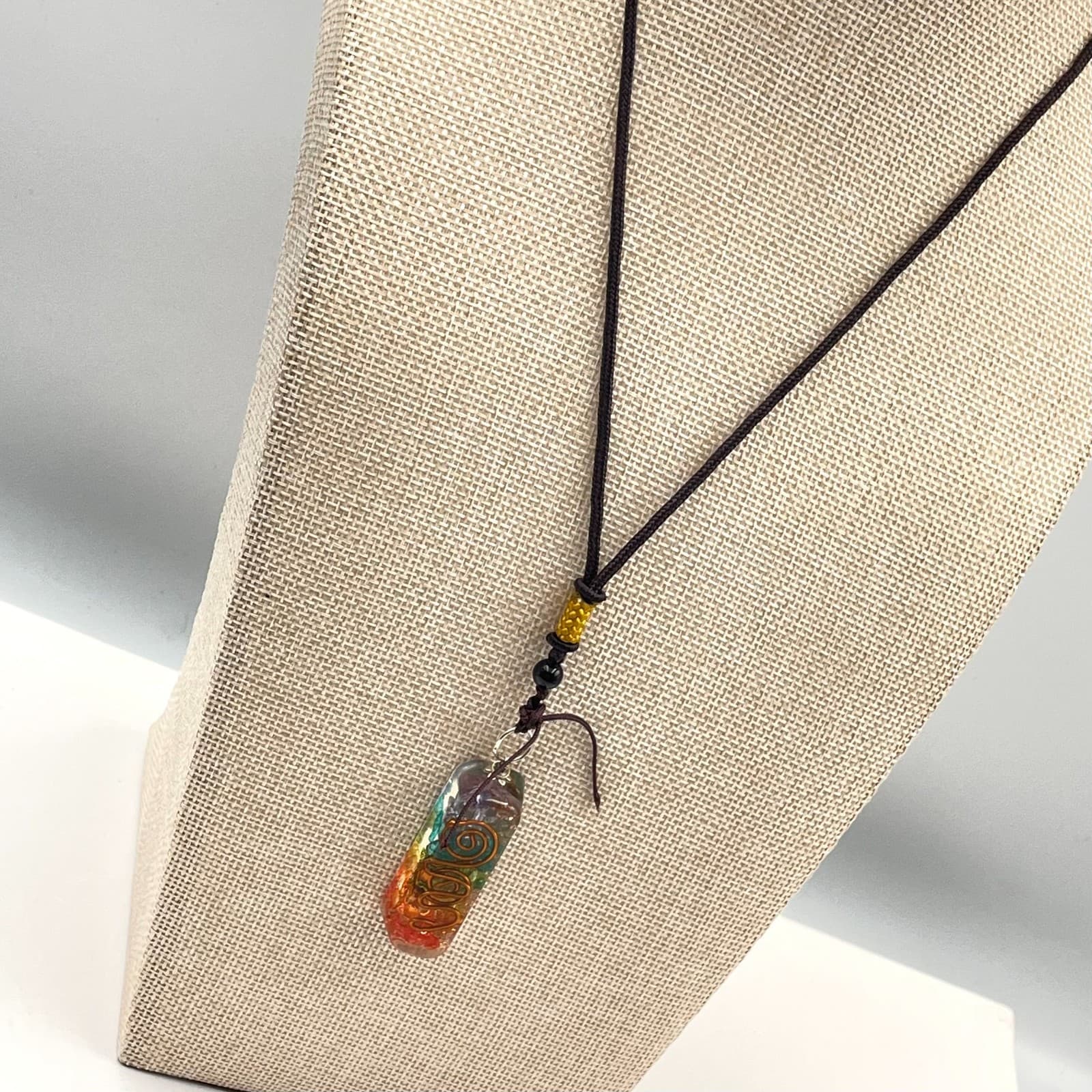 Vintage 7 Chakra Orgone Pendant Necklace Healing Crystals Copper Spiral Energy - Thumbnail 4