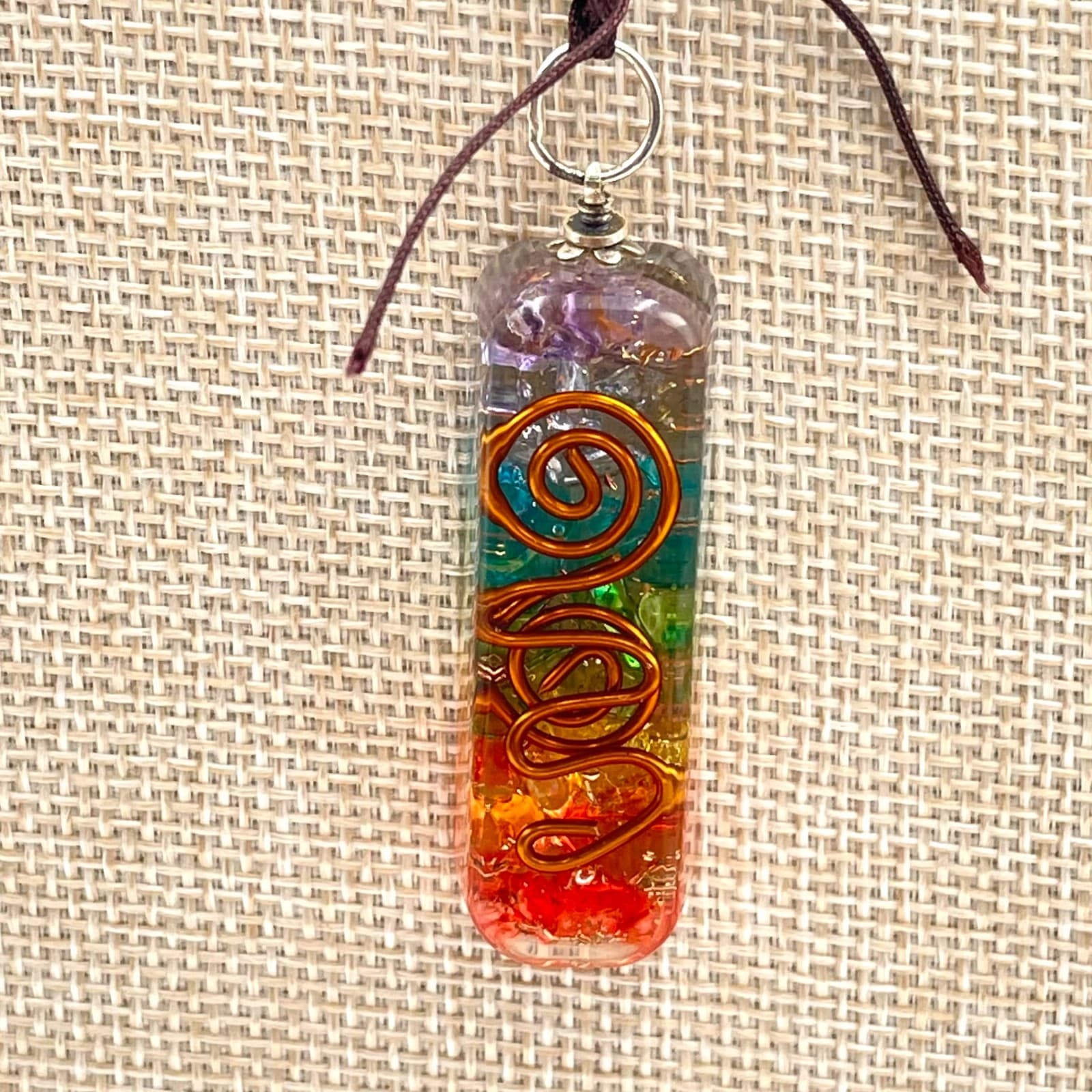 Vintage 7 Chakra Orgone Pendant Necklace Healing Crystals Copper Spiral Energy - Thumbnail 3
