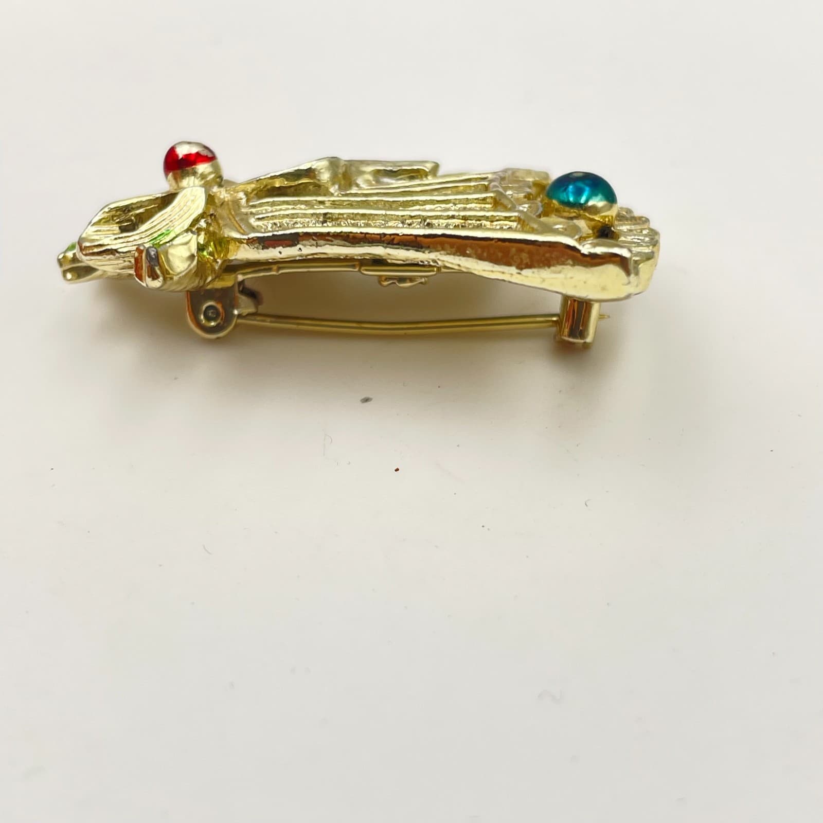 Vintage 80s Gerrys Christmas Bell Brooch GoldTone Enamel Holly Beads Pin Jewelry - Thumbnail 3
