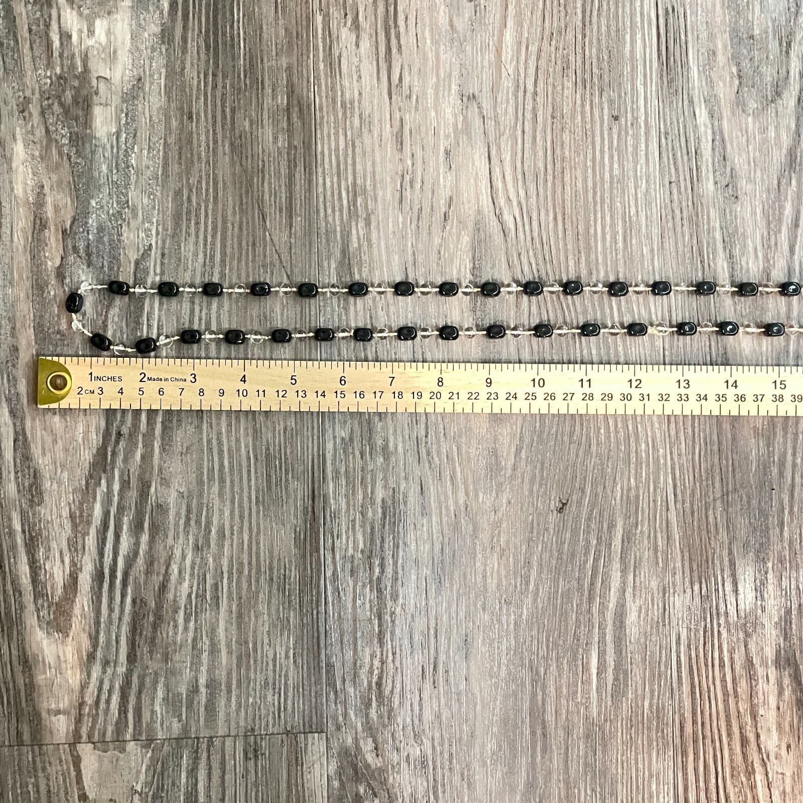 Vintage 90s Black & Clear Glass Bead Flapper Necklace Boho Layering Jewelry - Thumbnail 6