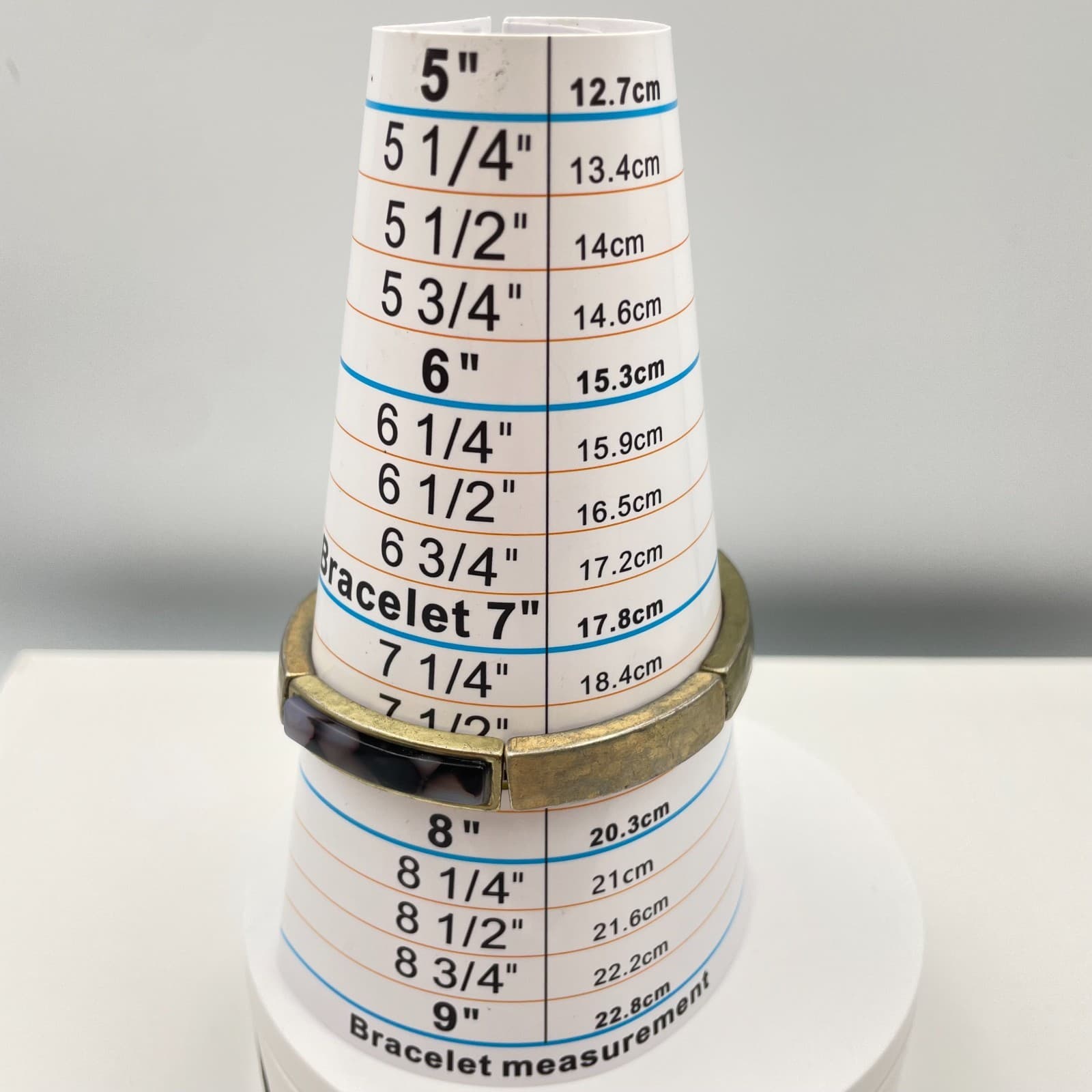 Vintage 90s GoldTone Stretch Bracelet Grey Black Marble Glass Chunky Cuff Bangle - Thumbnail 8