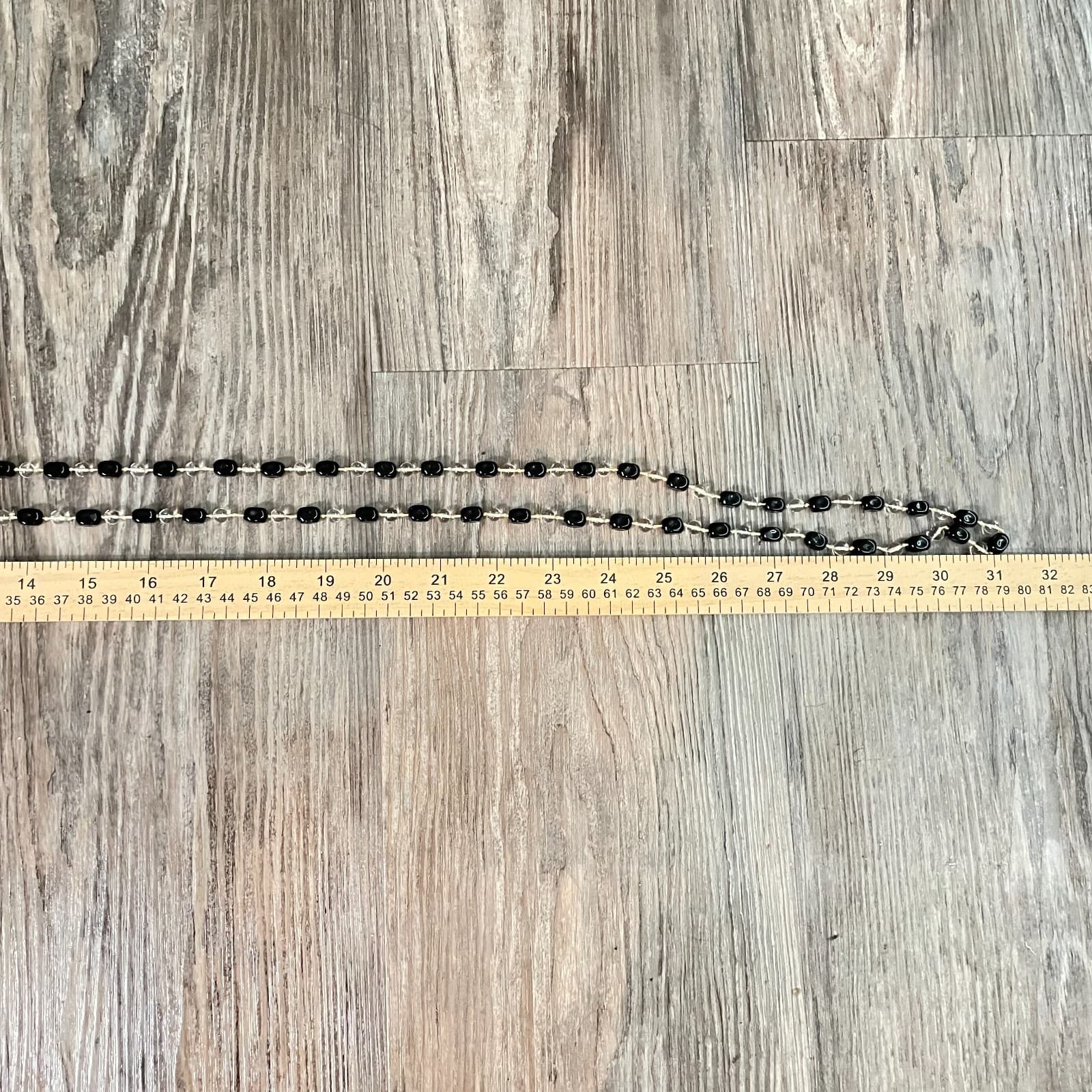 Vintage 90s Black & Clear Glass Bead Flapper Necklace Boho Layering Jewelry - Thumbnail 7