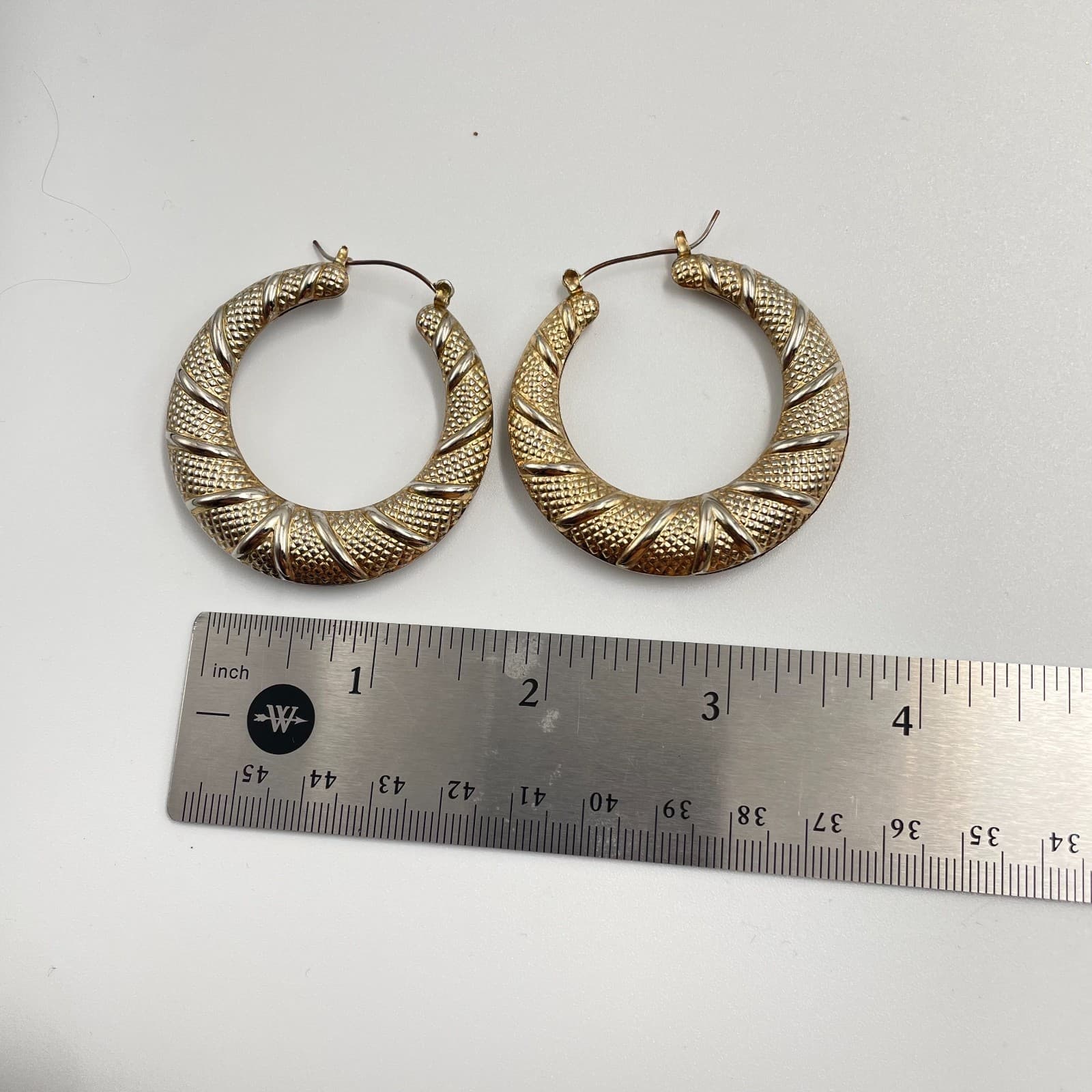 Vintage 90s Two Tone Textured Hoop Earrings Large Bold Fashion Retro Jewelry - Thumbnail 6