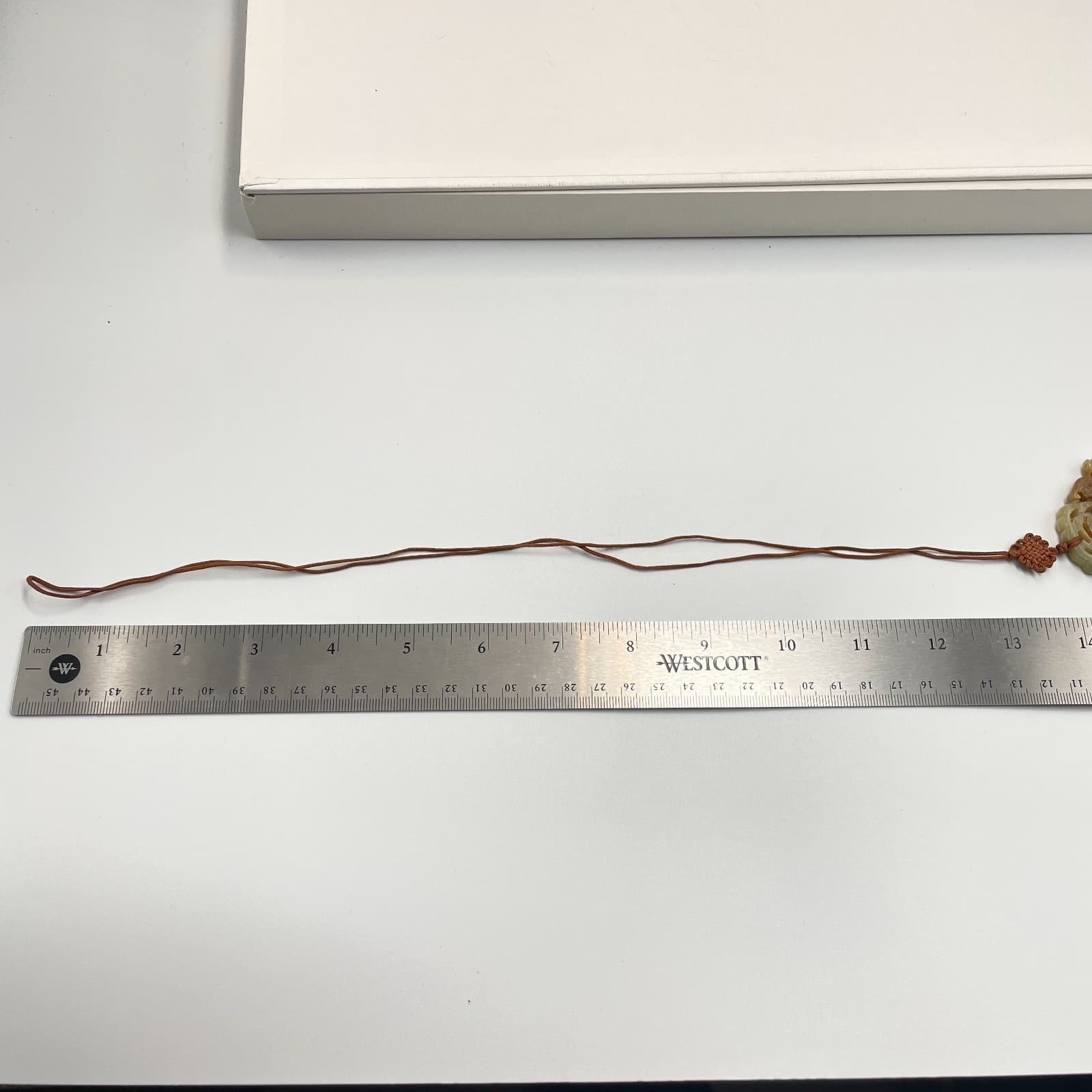 Vintage 90s Carved Celadon Pendant Necklace Tassel Brown Cord Boho Jewelry - Thumbnail 7