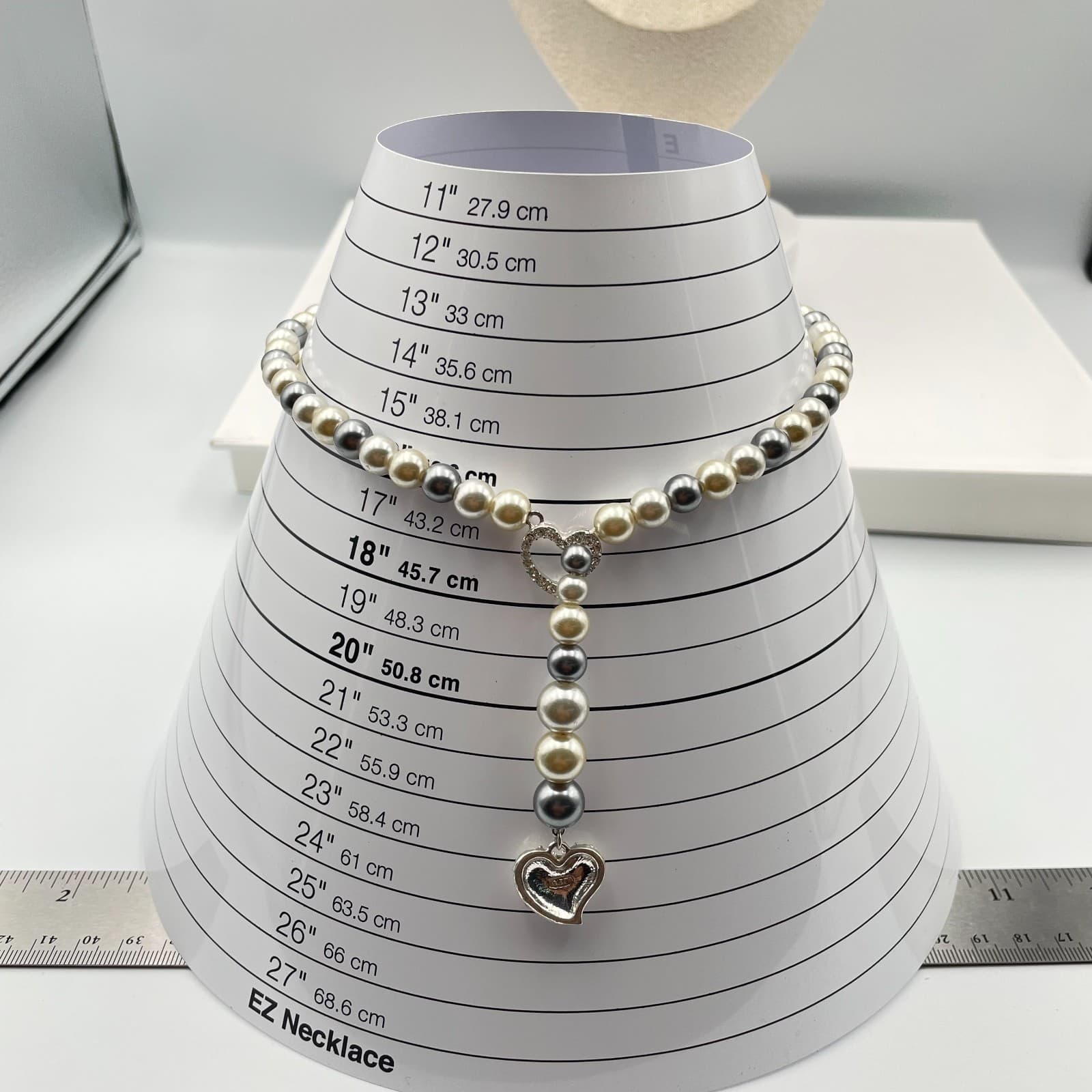 Vintage 90s Silver Tone Pearl Beaded Heart Pendant Necklace Women's Jewelry - Thumbnail 8