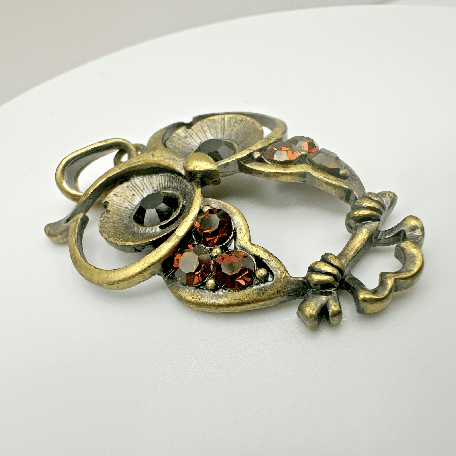 VTG Gold Tone Owl Pendant Charm Antique Rhinestone Women's Jewellery - Thumbnail 7