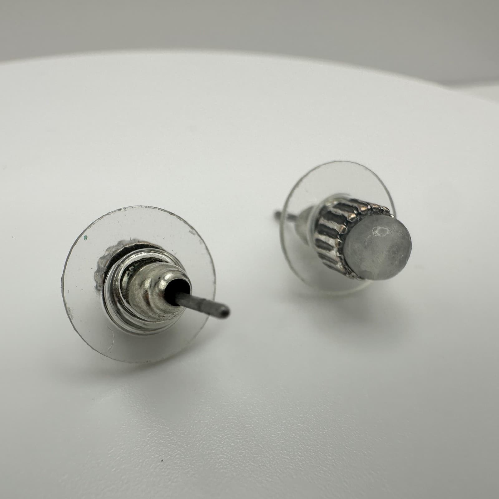 Vintage Moonstone Cabochon Stud Earrings Crown Silver Tone Women's Jewellery - Thumbnail 4