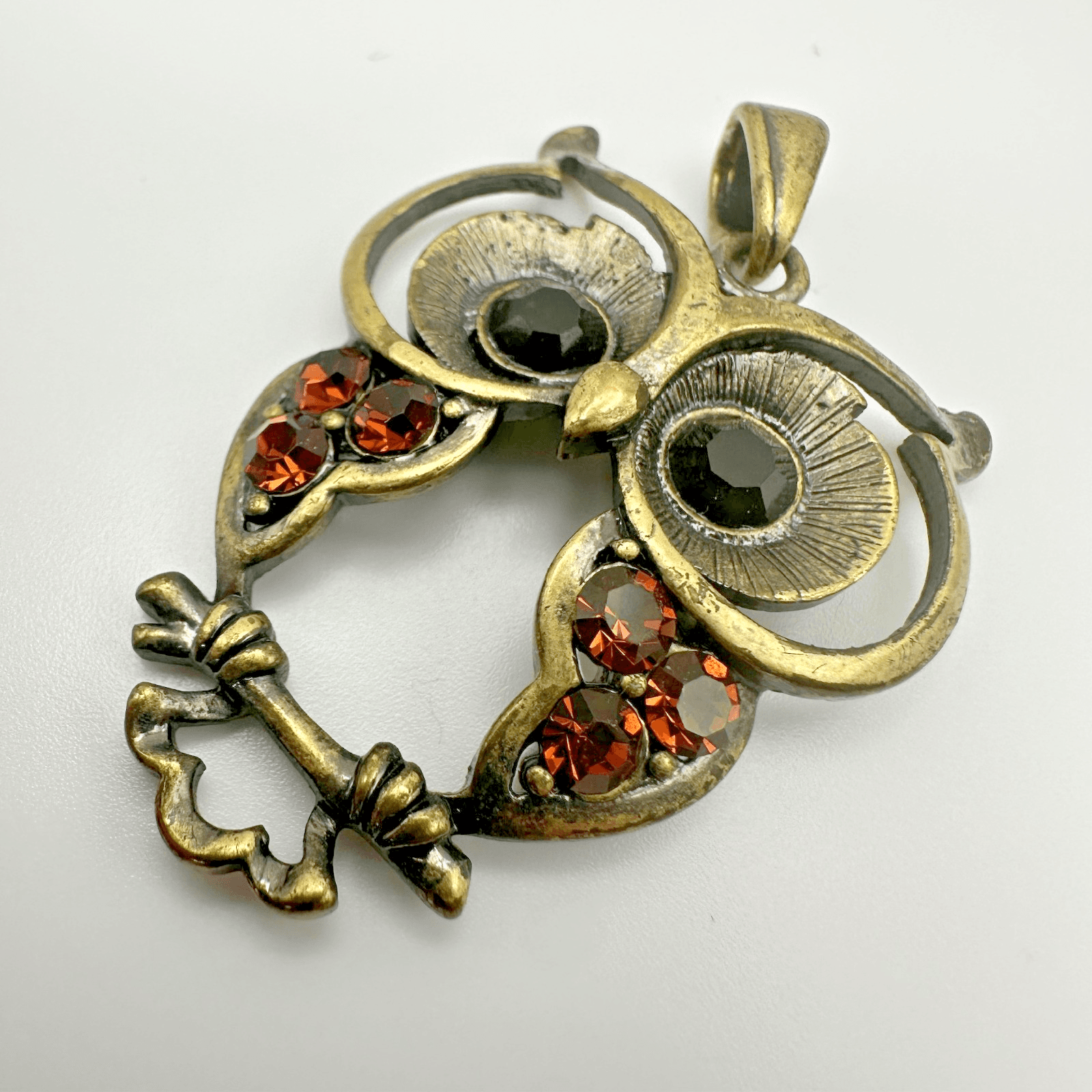 VTG Gold Tone Owl Pendant Charm Antique Rhinestone Women's Jewellery - Thumbnail 5