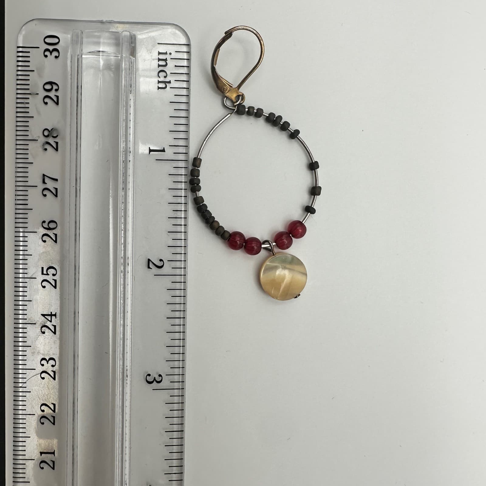 VTG Handmade Boho Black Wood Bead MOP Shell Dangle Earrings Gold Tone - Thumbnail 8