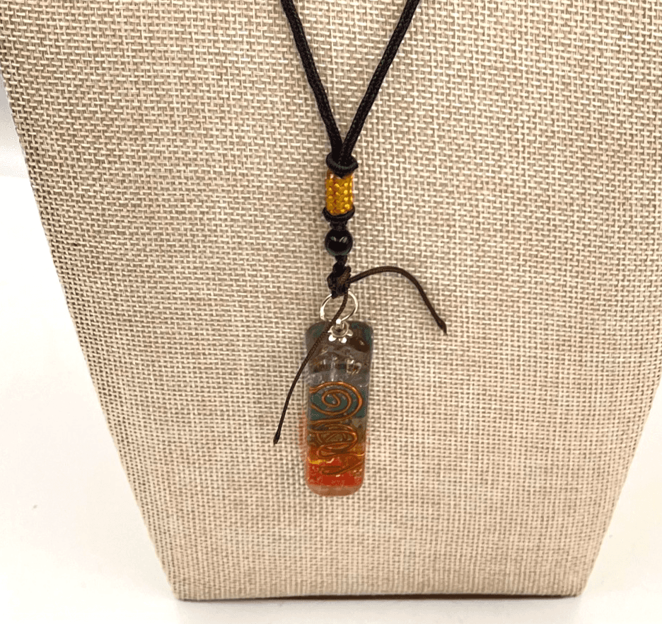 Vintage 7 Chakra Orgone Pendant Necklace Healing Crystals Copper Spiral Energy - Image 1