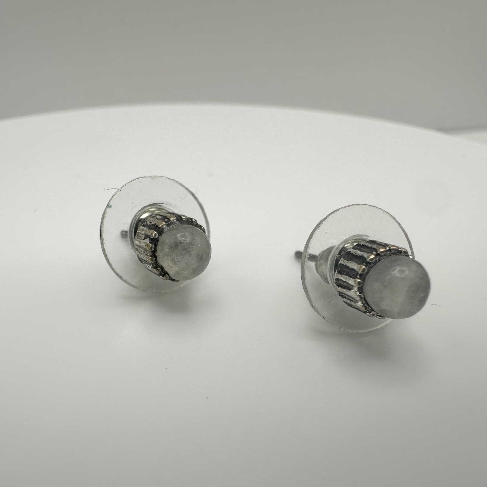 Vintage Moonstone Cabochon Stud Earrings Crown Silver Tone Women's Jewellery - Thumbnail 2