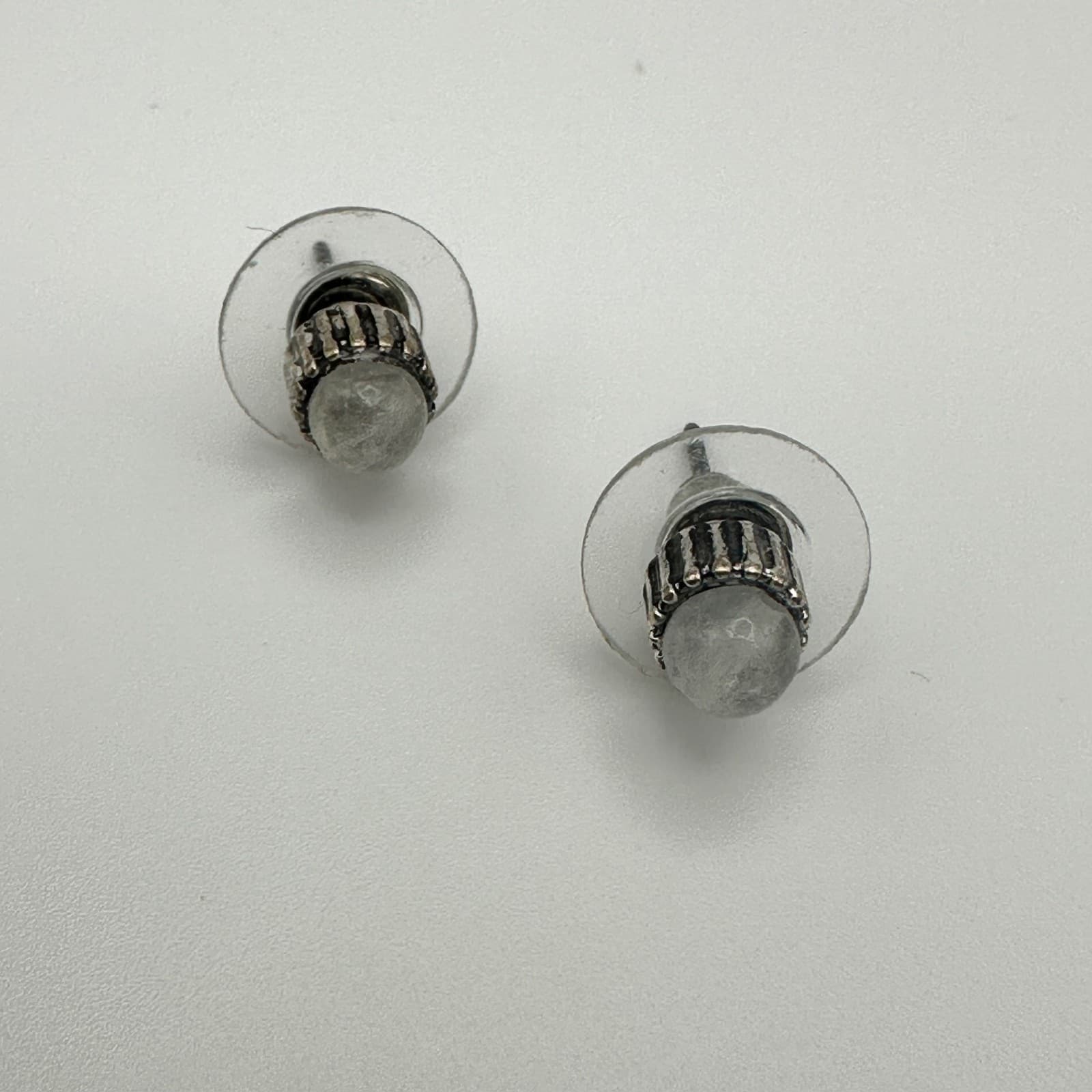 Vintage Moonstone Cabochon Stud Earrings Crown Silver Tone Women's Jewellery - Thumbnail 3