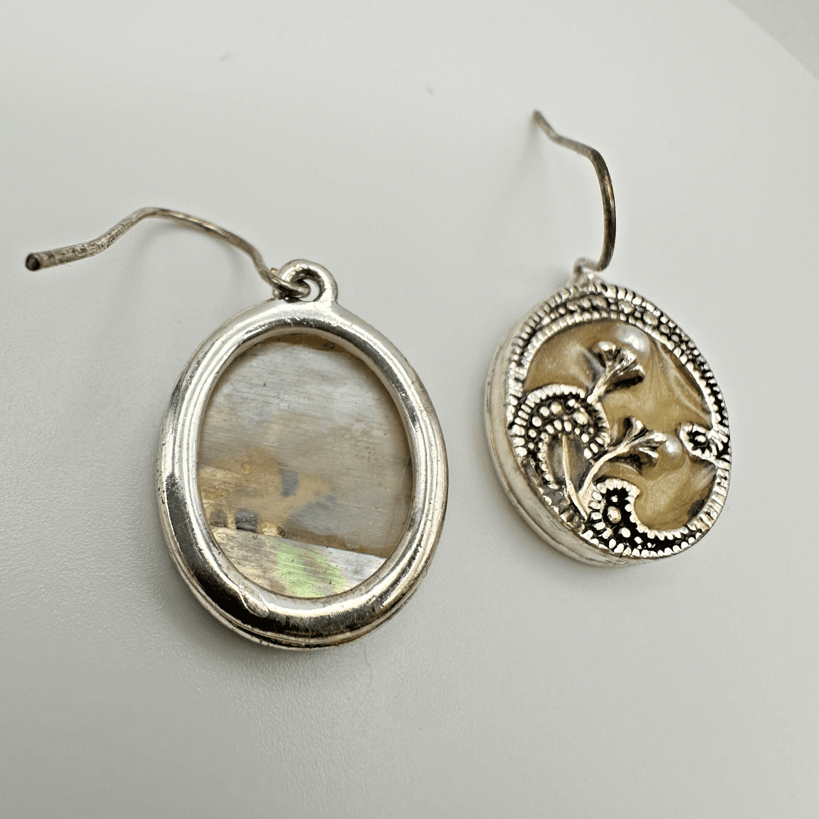 VTG Silver Tone Boho Dangle Earrings Faux Pearl Floral Hook Women's Jewellery - Thumbnail 7