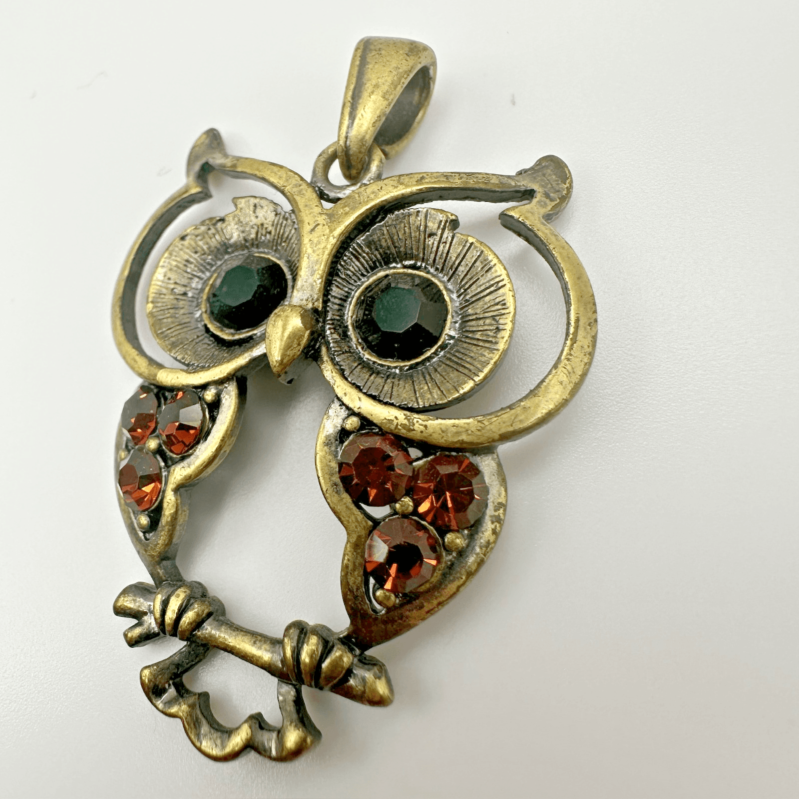 VTG Gold Tone Owl Pendant Charm Antique Rhinestone Women's Jewellery - Thumbnail 4