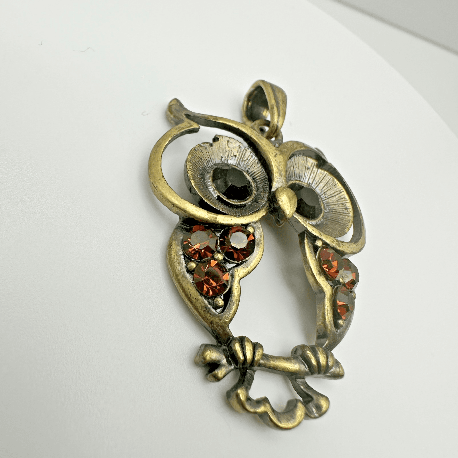 VTG Gold Tone Owl Pendant Charm Antique Rhinestone Women's Jewellery - Thumbnail 3