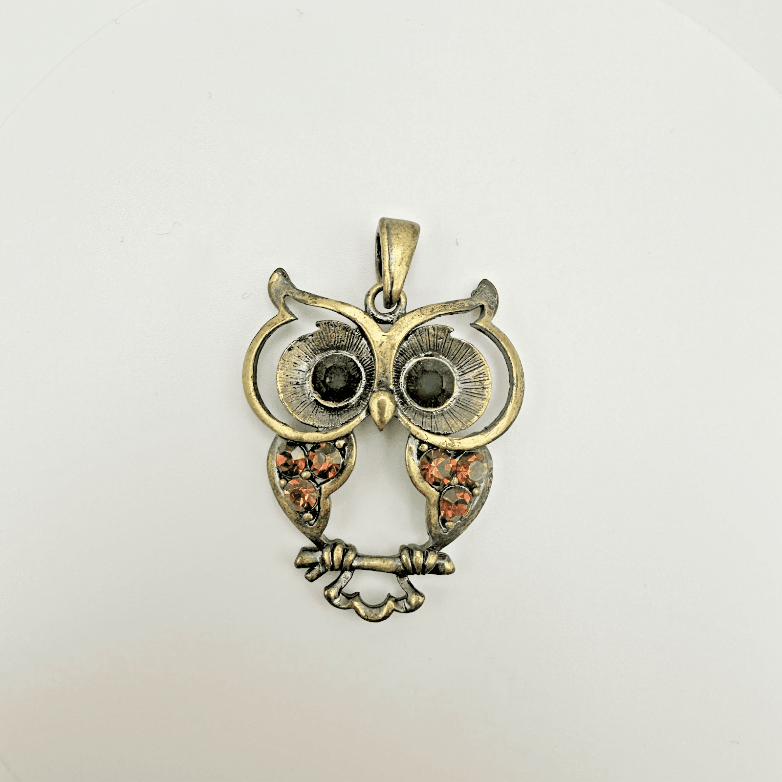 VTG Gold Tone Owl Pendant Charm Antique Rhinestone Women's Jewellery - Thumbnail 2