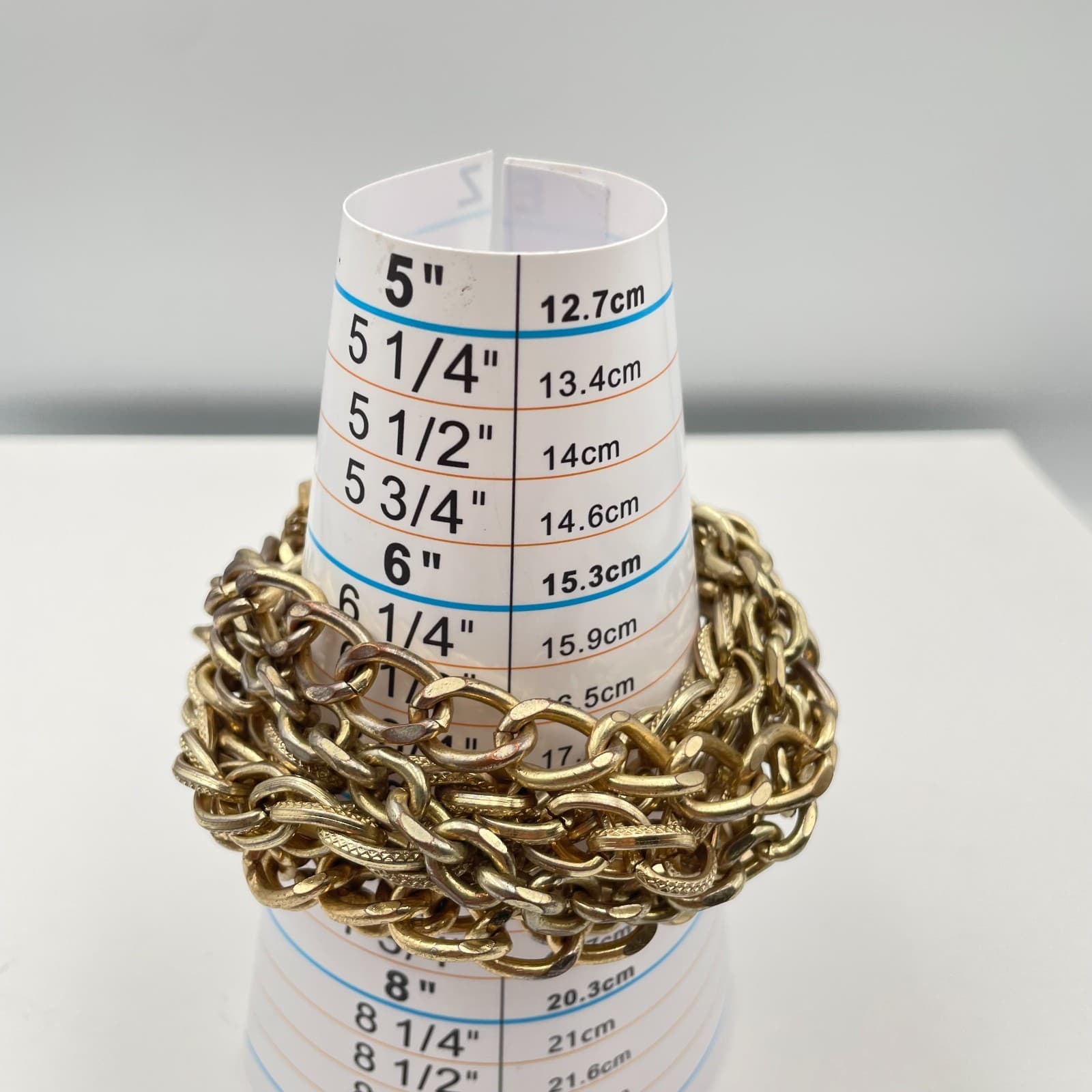 Vintage 80s 90s Gold Tone Multi Strand Chunky Curb Chain Statement Bracelet - Thumbnail 6