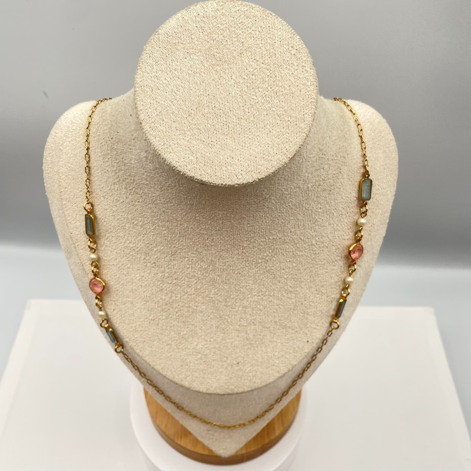 Vintage 90s Gold Tone Station Necklace Boho Retro Women's Classic Jewelry - Thumbnail 2