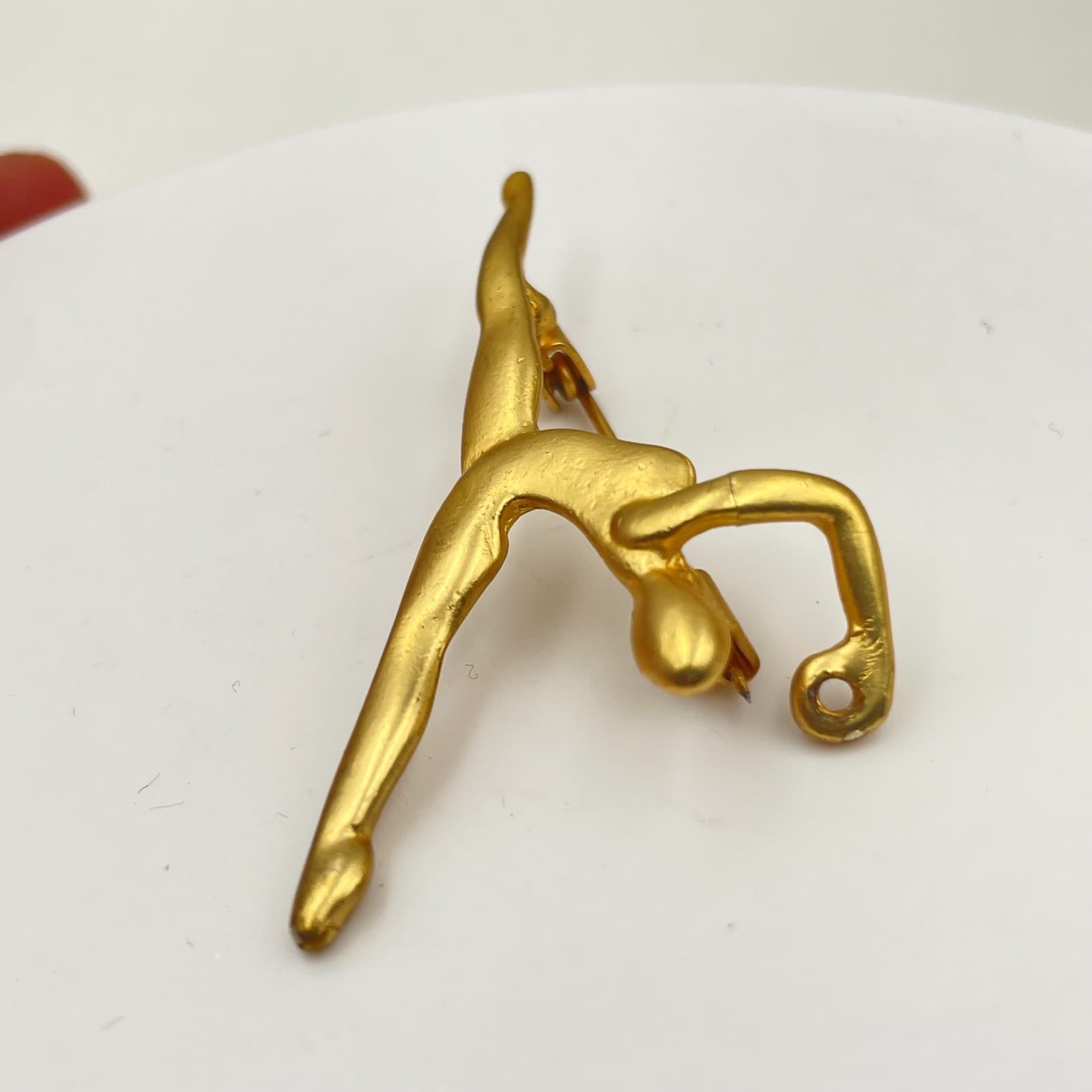Vintage 90s Gold Tone Gymnast Ballerina Dance Brooch Pin Women's Classic Jewelry - Thumbnail 3