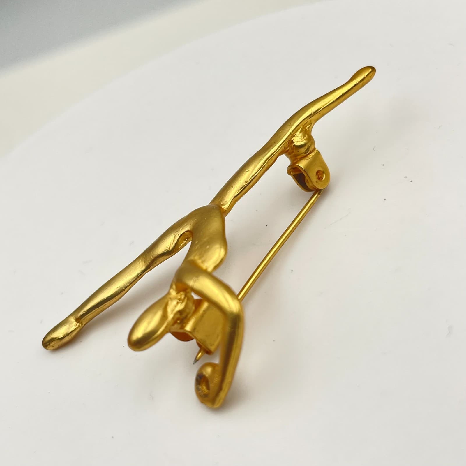 Vintage 90s Gold Tone Gymnast Ballerina Dance Brooch Pin Women's Classic Jewelry - Thumbnail 4