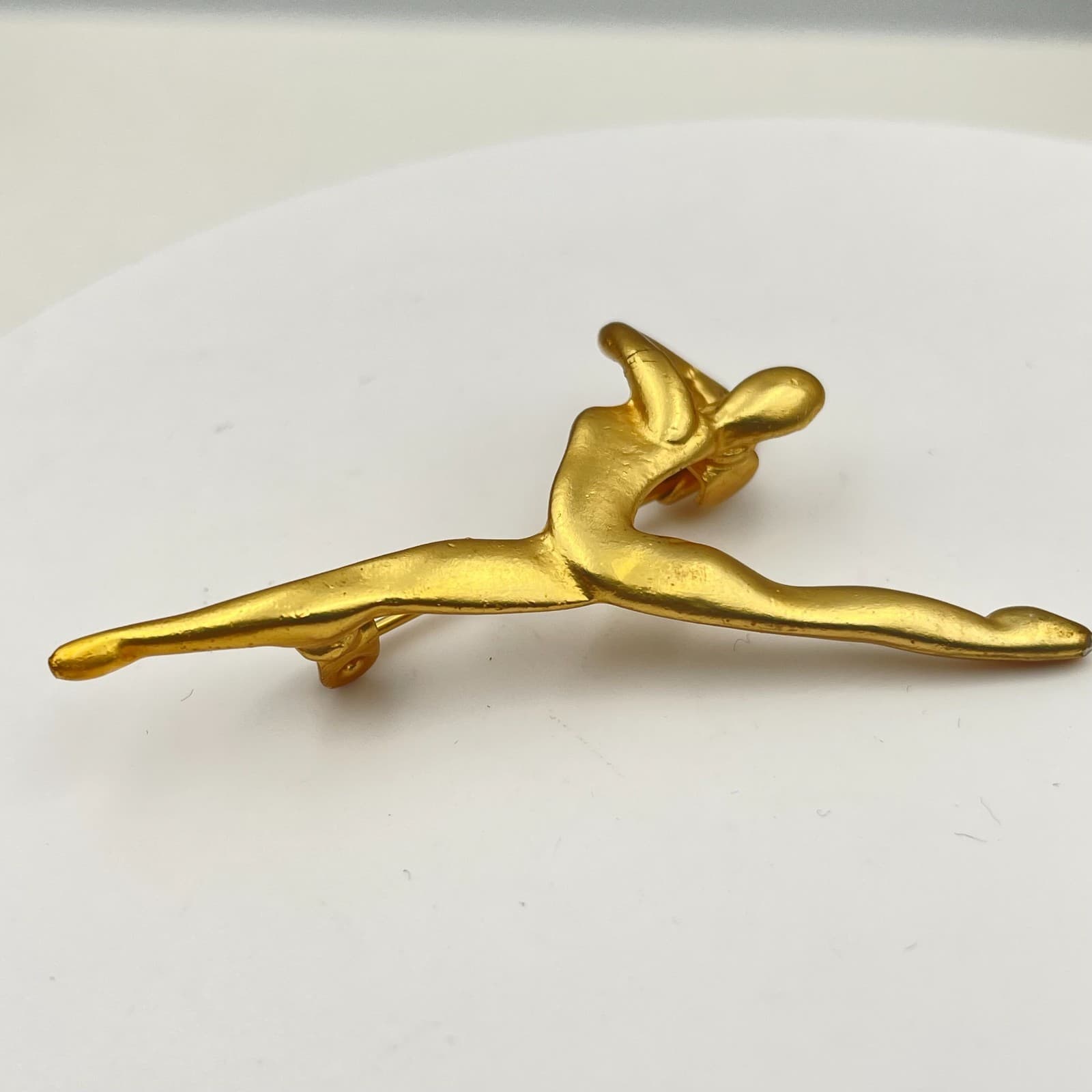 Vintage 90s Gold Tone Gymnast Ballerina Dance Brooch Pin Women's Classic Jewelry - Thumbnail 2