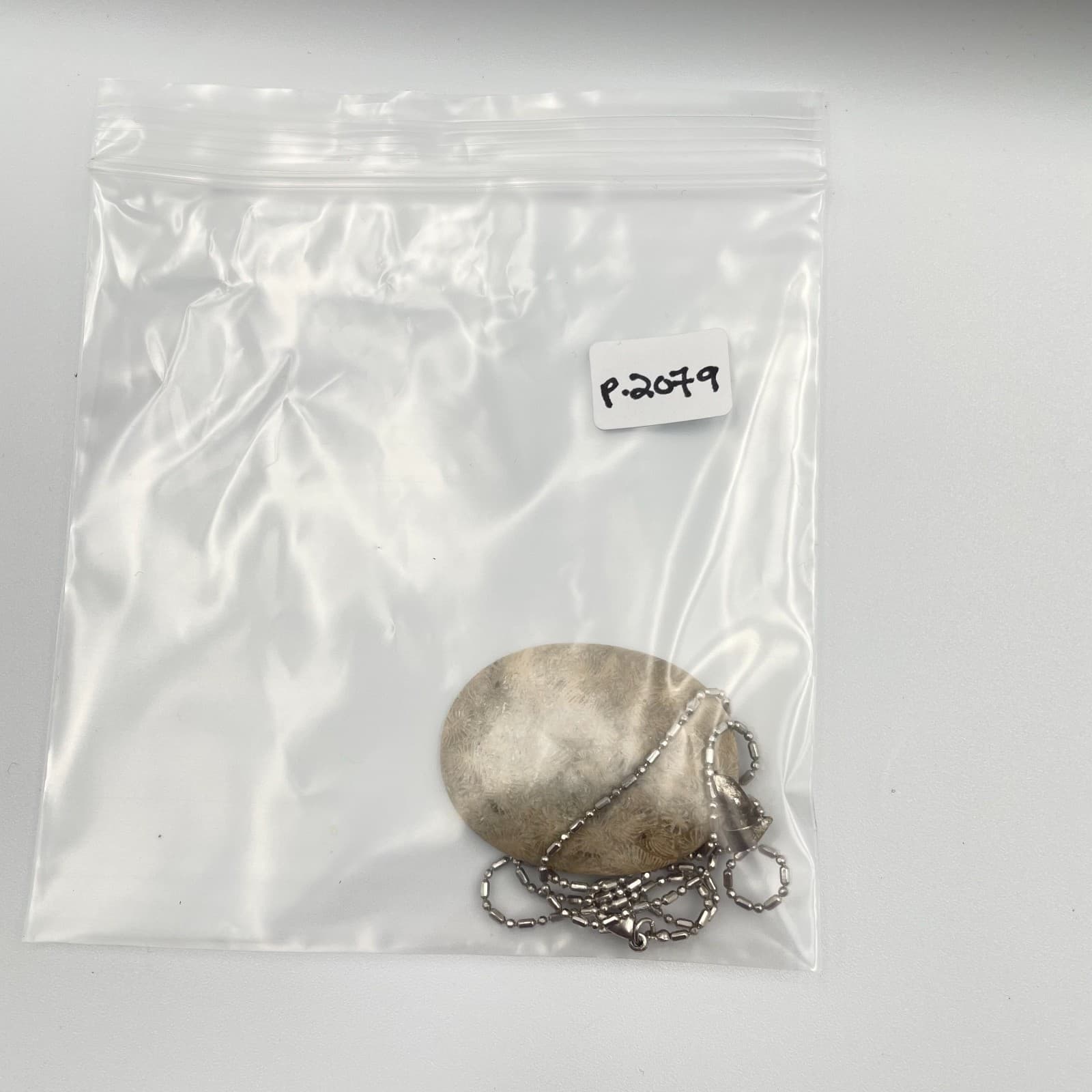 Vintage Natural Agatized Fossil Coral Oval Pendant Necklace Bar Bead Chain Gift - Thumbnail 9