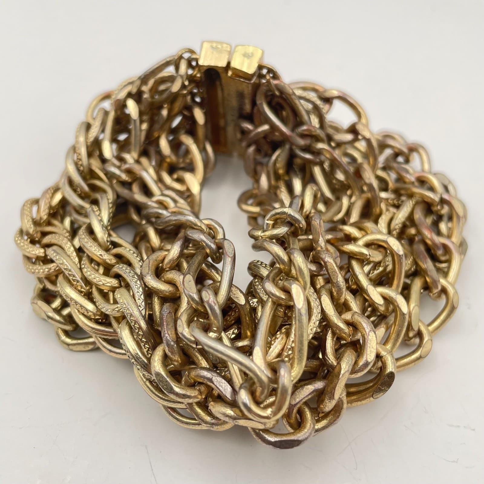 Vintage 80s 90s Gold Tone Multi Strand Chunky Curb Chain Statement Bracelet - Image 1