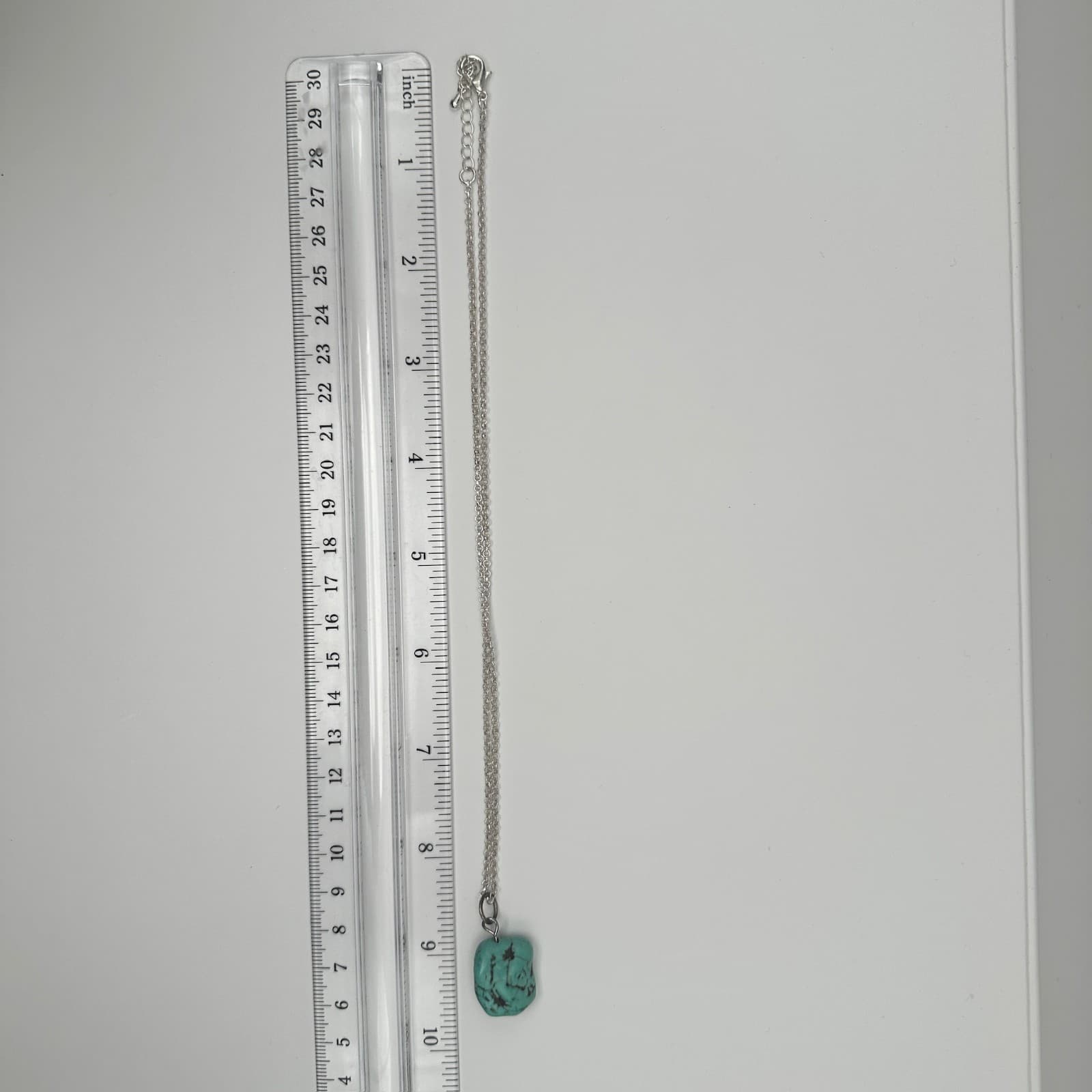 Vintage Turquoise Tumbled Stone Pendant Necklace Silver Tone Chain Jewelry Y2K - Thumbnail 7