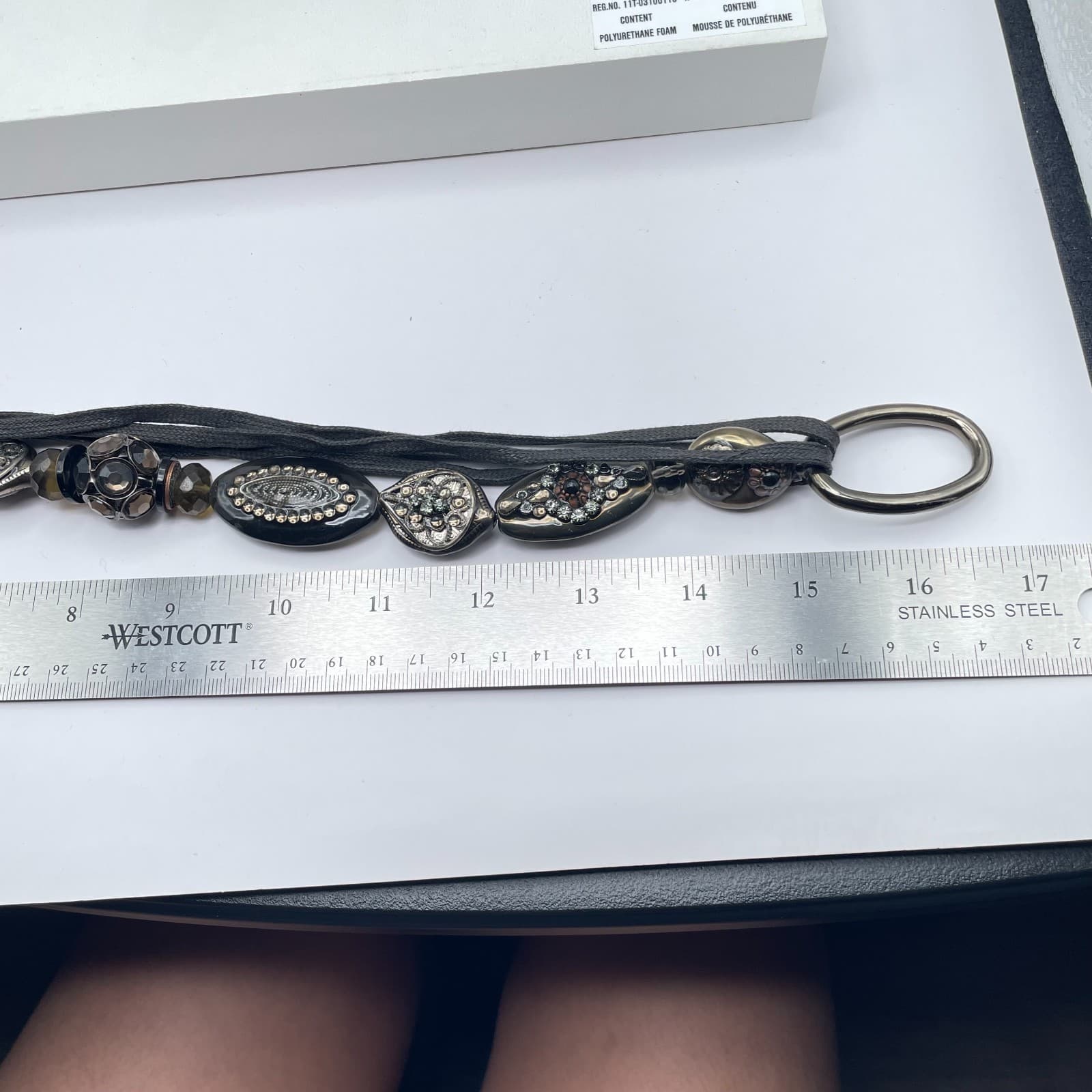 Vintage 90s Statement Beaded Cord Necklace Metallic Mixed Media Charms Jewelry - Thumbnail 7