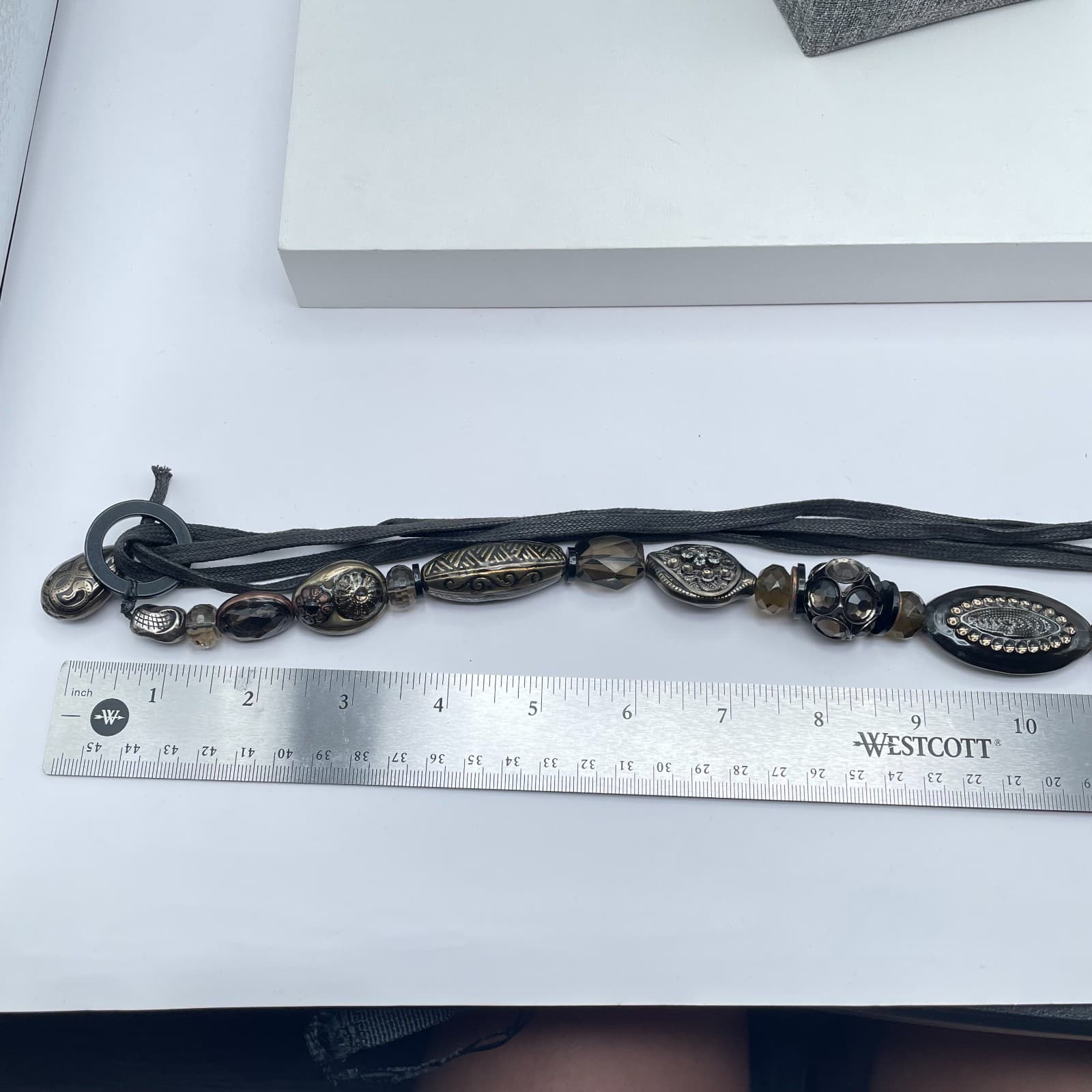 Vintage 90s Statement Beaded Cord Necklace Metallic Mixed Media Charms Jewelry - Thumbnail 8