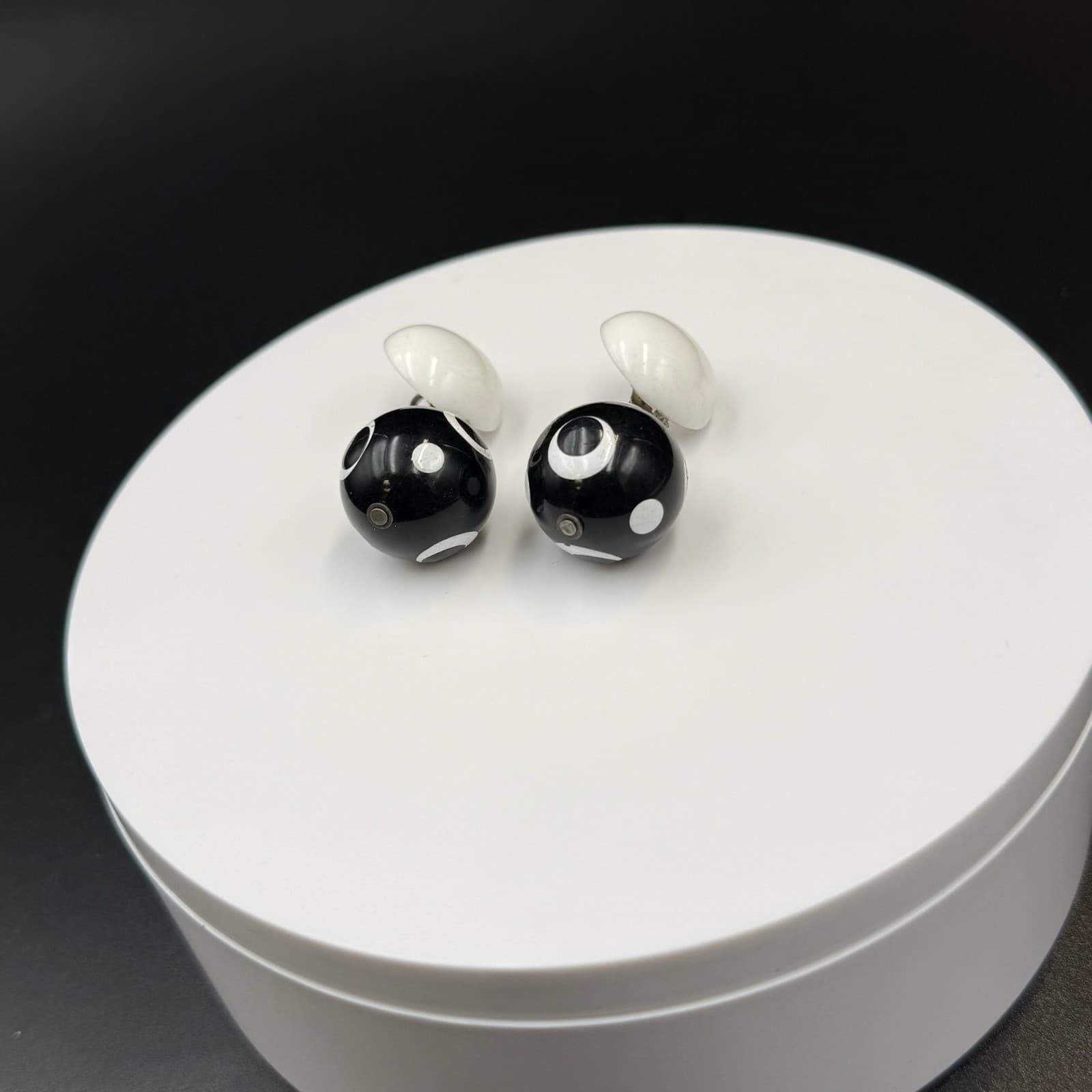 Vintage Contemporary Drop Black White Polka Dot Beaded Fashion Round Stud - Image 1