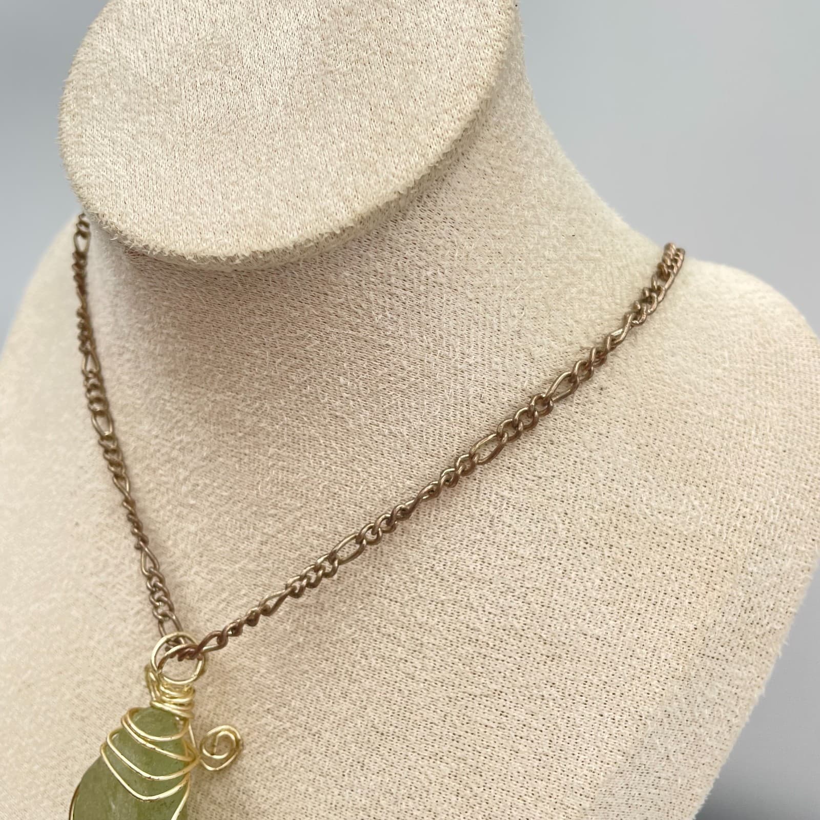 Vintage 90s Wire Wrapped Sea Green Pendant Necklace Boho Women's Classic Jewelry - Thumbnail 4