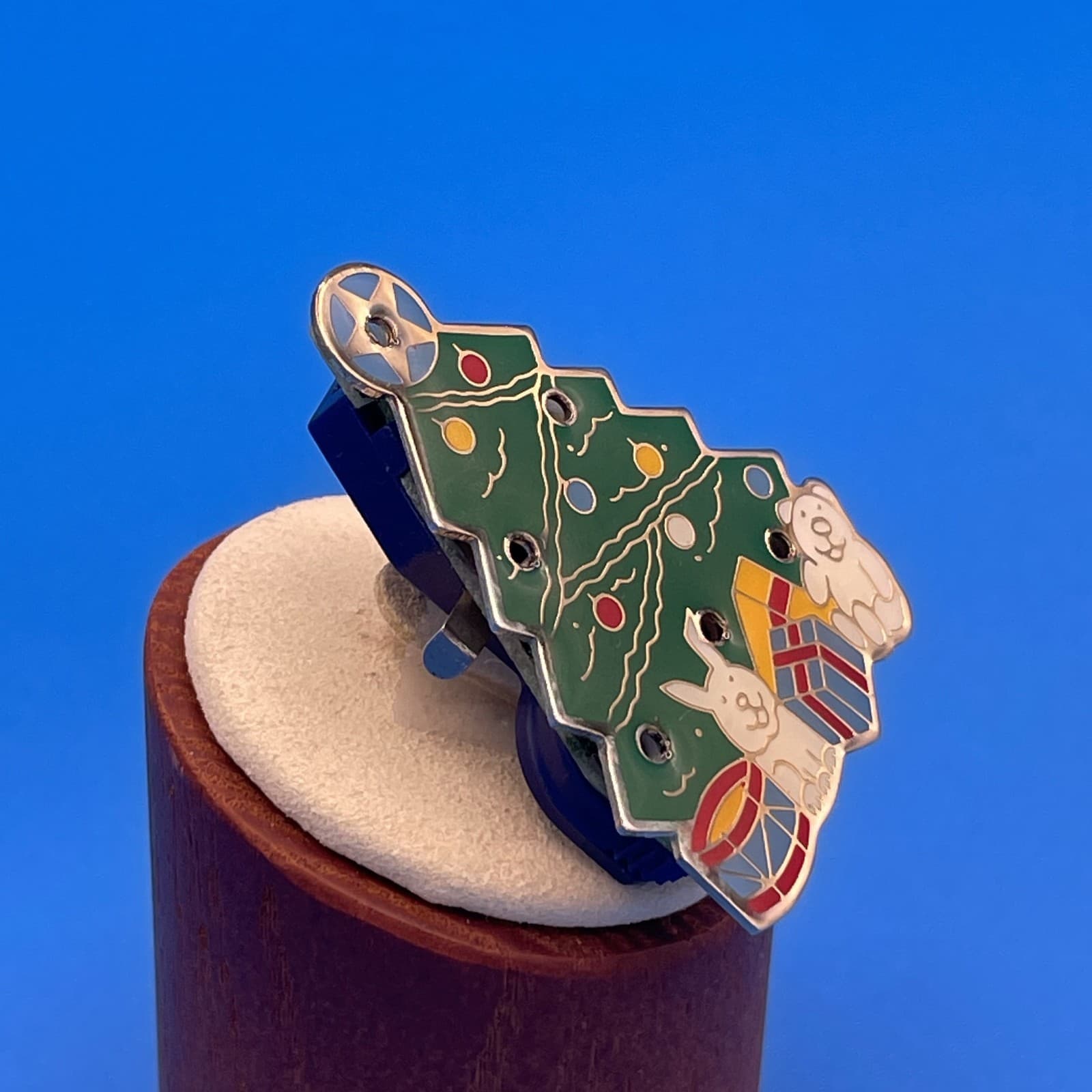 Vintage Christmas Tree Light Up Brooch Pin Toys Presents Enamel Silver Tone - Thumbnail 5