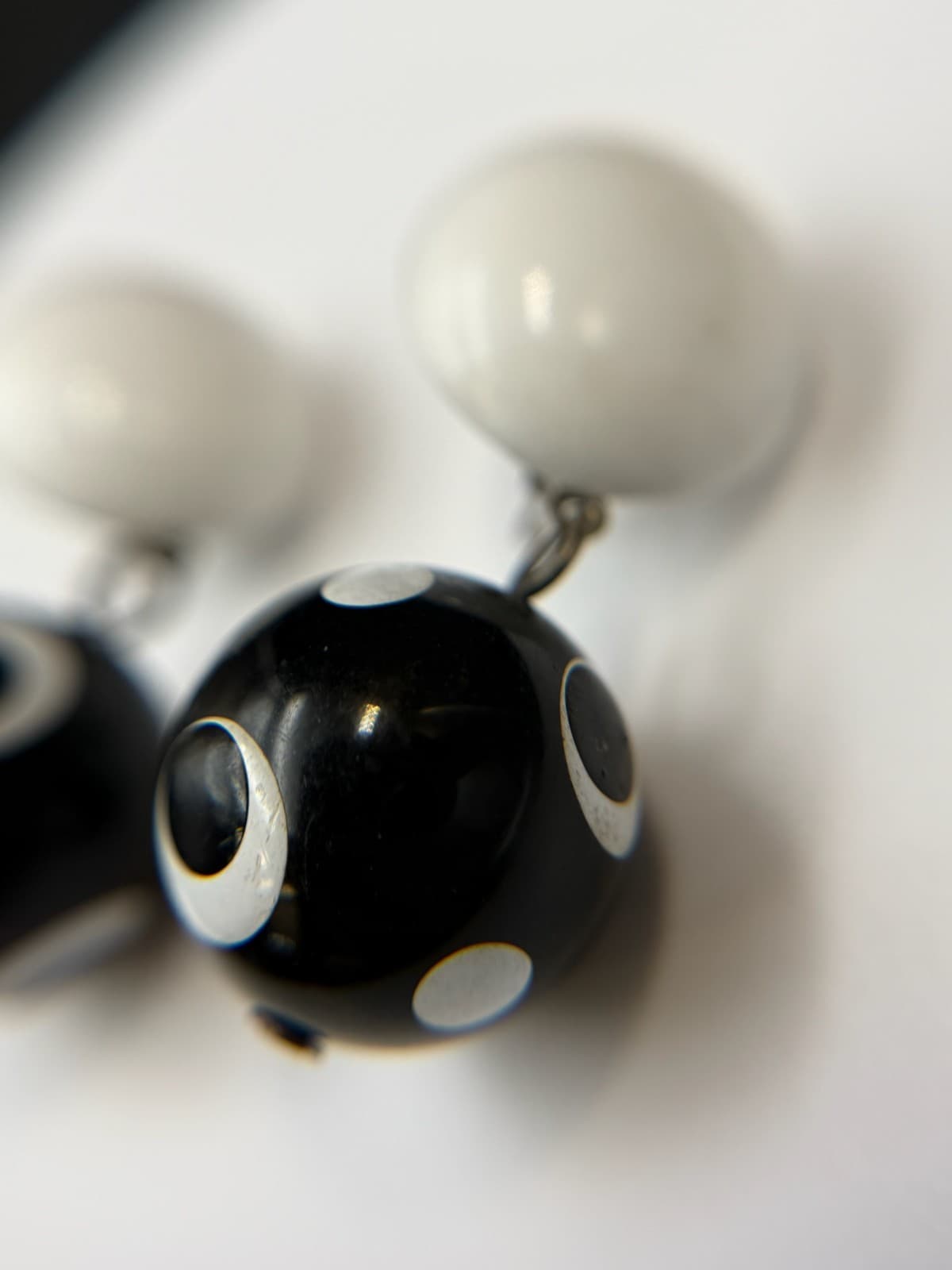 Vintage Contemporary Drop Black White Polka Dot Beaded Fashion Round Stud - Thumbnail 8