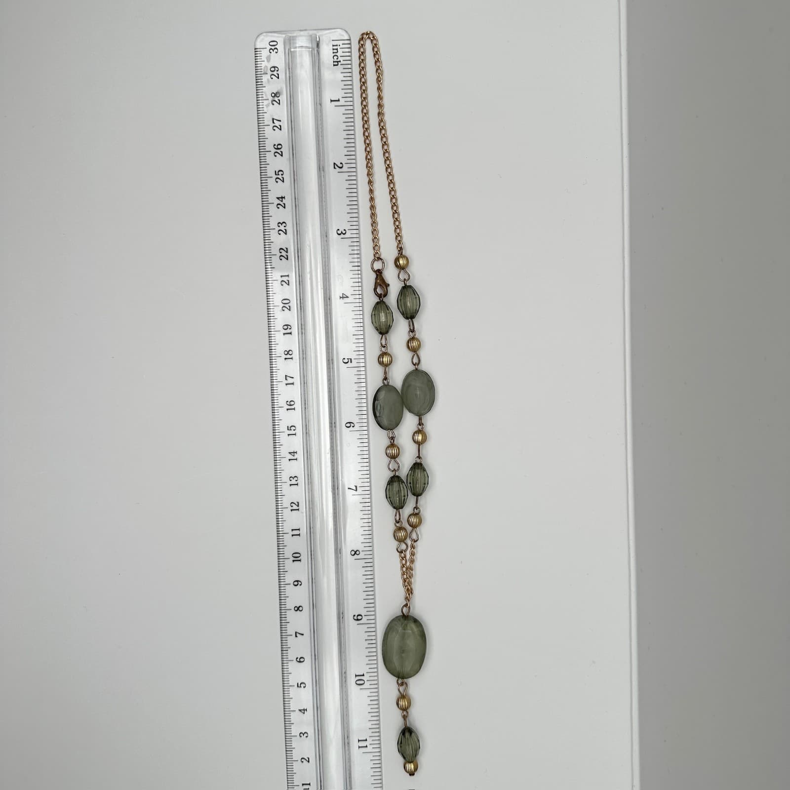 Vintage Gold Tone Chain Necklace Green Acrylic Glass Bead Drop Women's Jewellery - Thumbnail 8