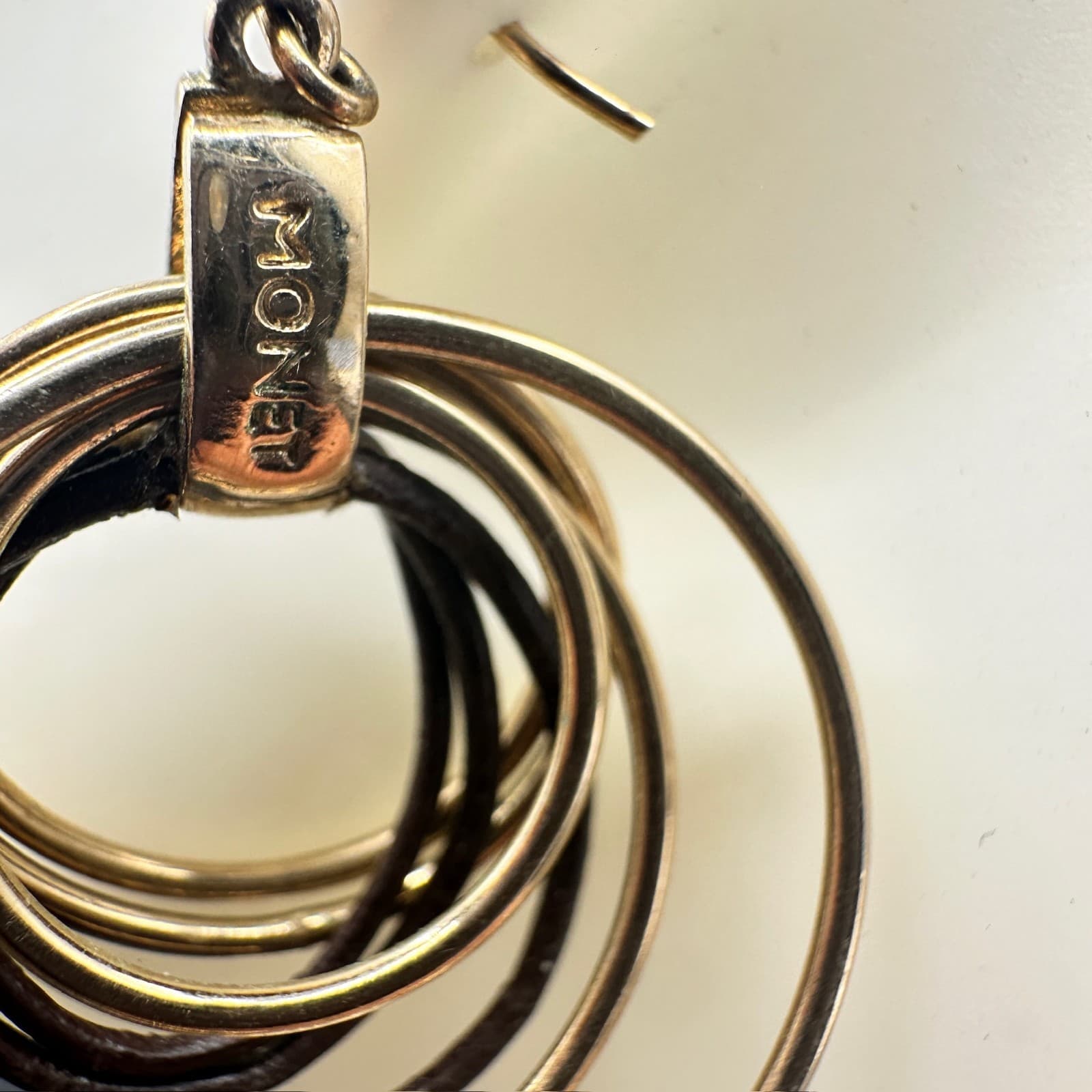 Vintage Monet Gold-Tone Classic French Wire Knotted Multi-Hoop Dangle Drop - Thumbnail 5