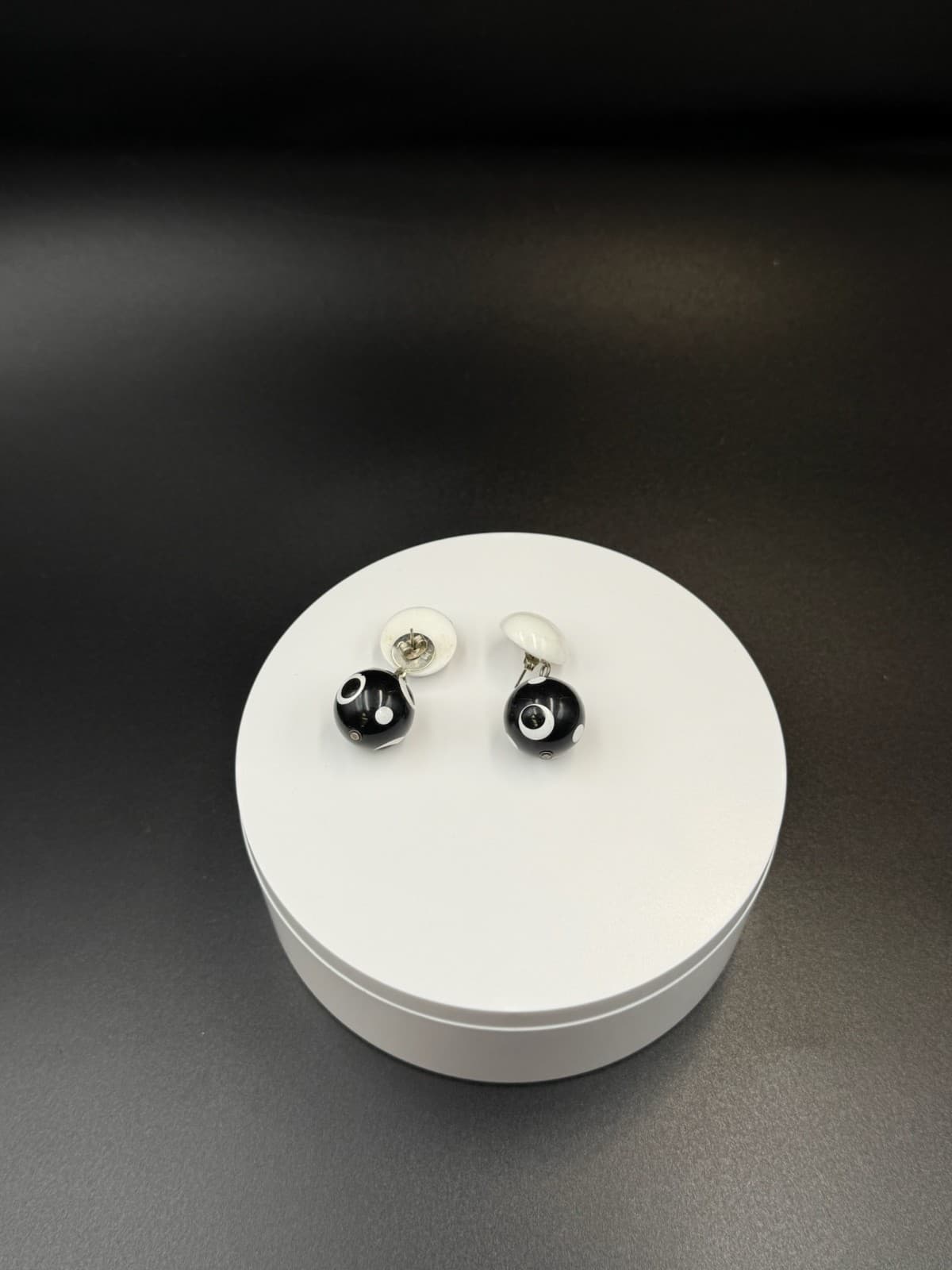 Vintage Contemporary Drop Black White Polka Dot Beaded Fashion Round Stud - Thumbnail 10