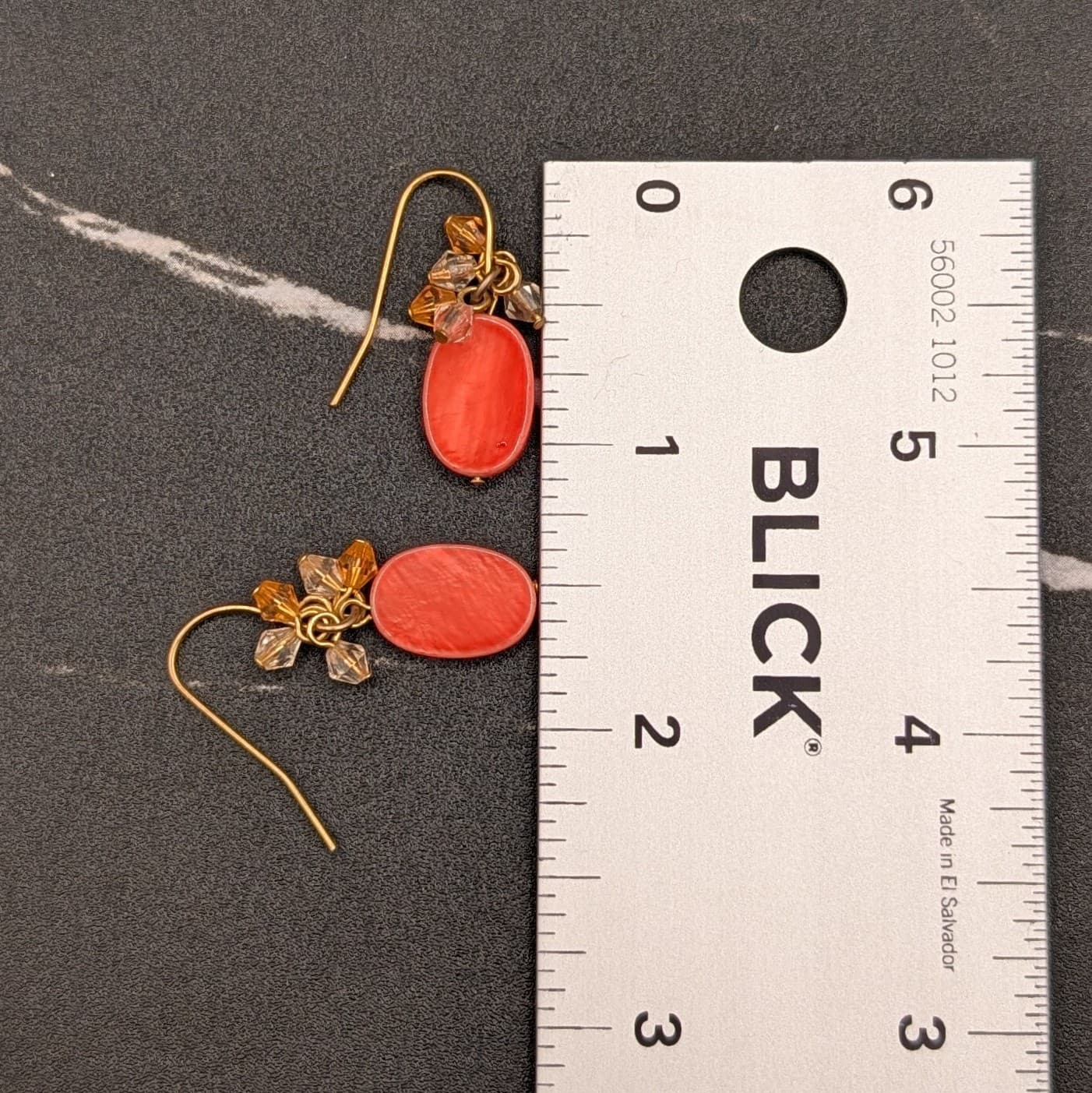 Vintage Orange Bead Dangle Earrings w/ Gold Tone Crystal Cluster Fall Boho - Thumbnail 5