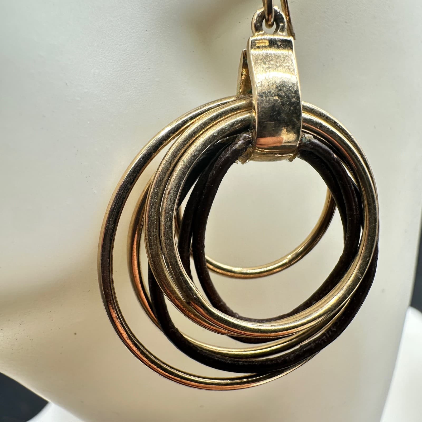 Vintage Monet Gold-Tone Classic French Wire Knotted Multi-Hoop Dangle Drop - Thumbnail 4