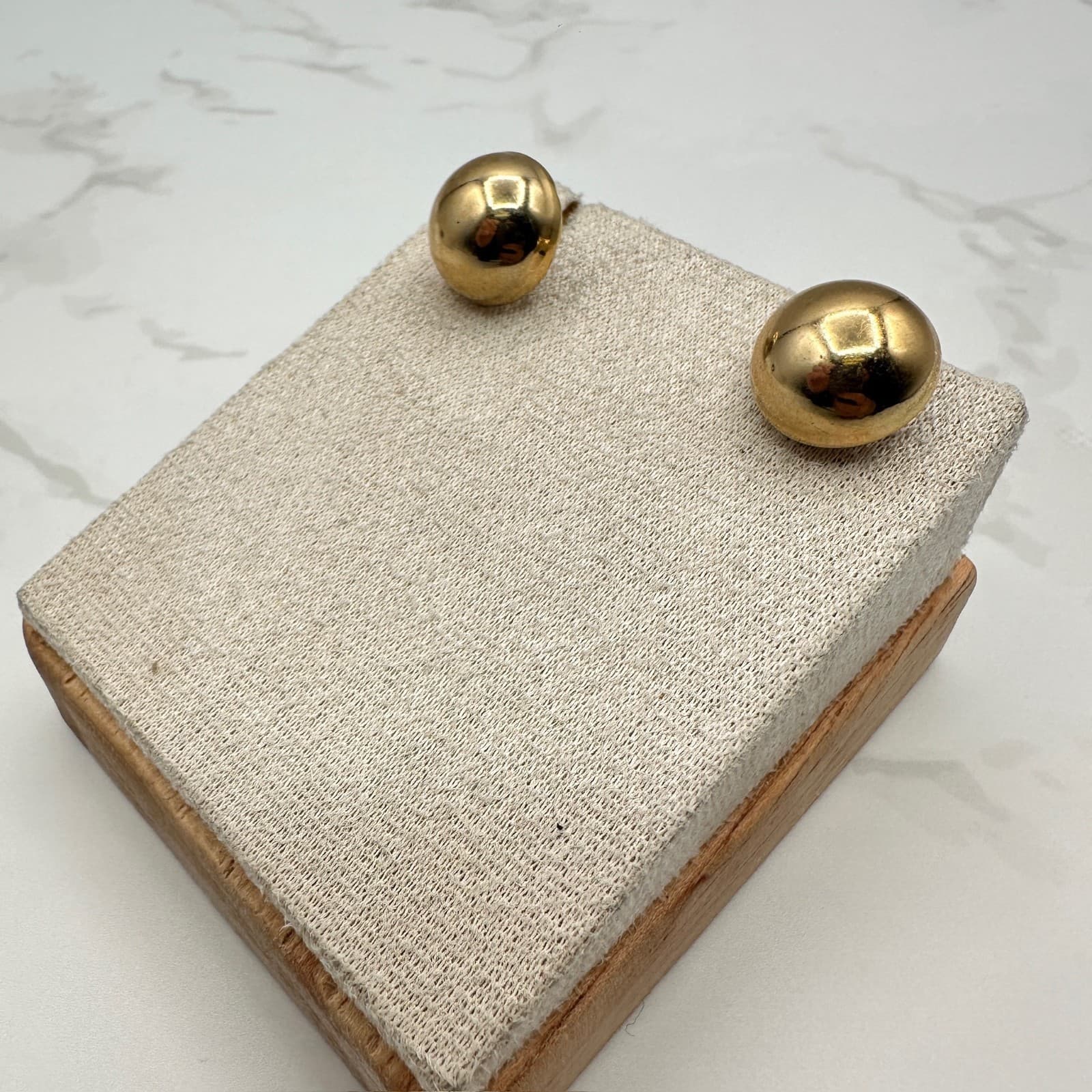 Vintage Napier Gold-Tone High-Shine Durable Classic Costume Dome Stud Earrings - Thumbnail 2